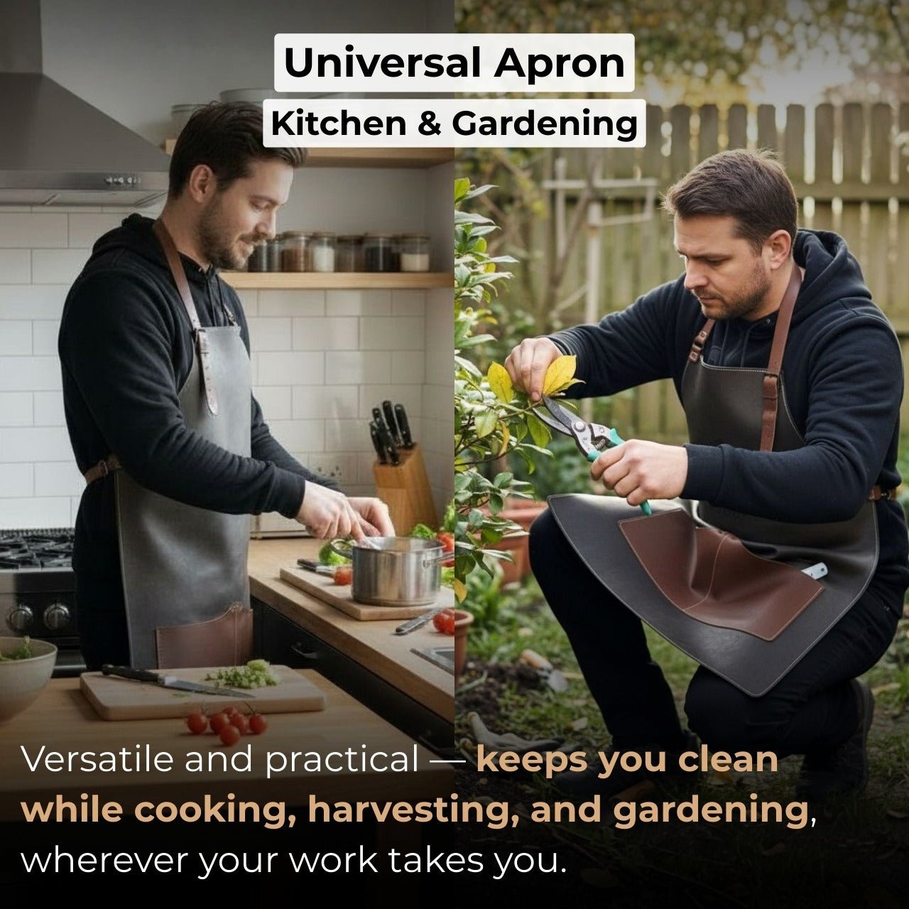 Black Leather Apron with Adjustable Straps and Pockets - 5