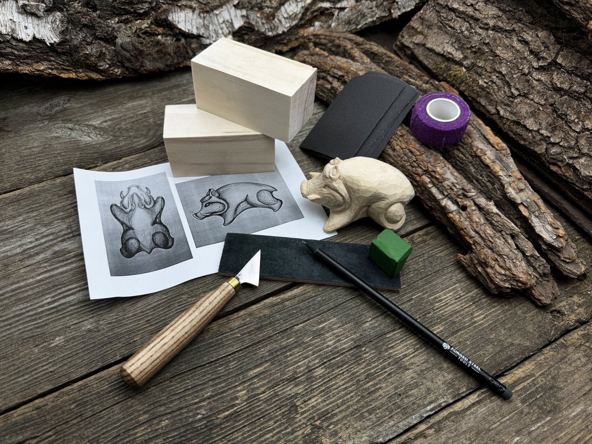 Boar Carving Kit - Complete Starter Whittling Kit for Beginners, Adults, Teens, and Kids - 1