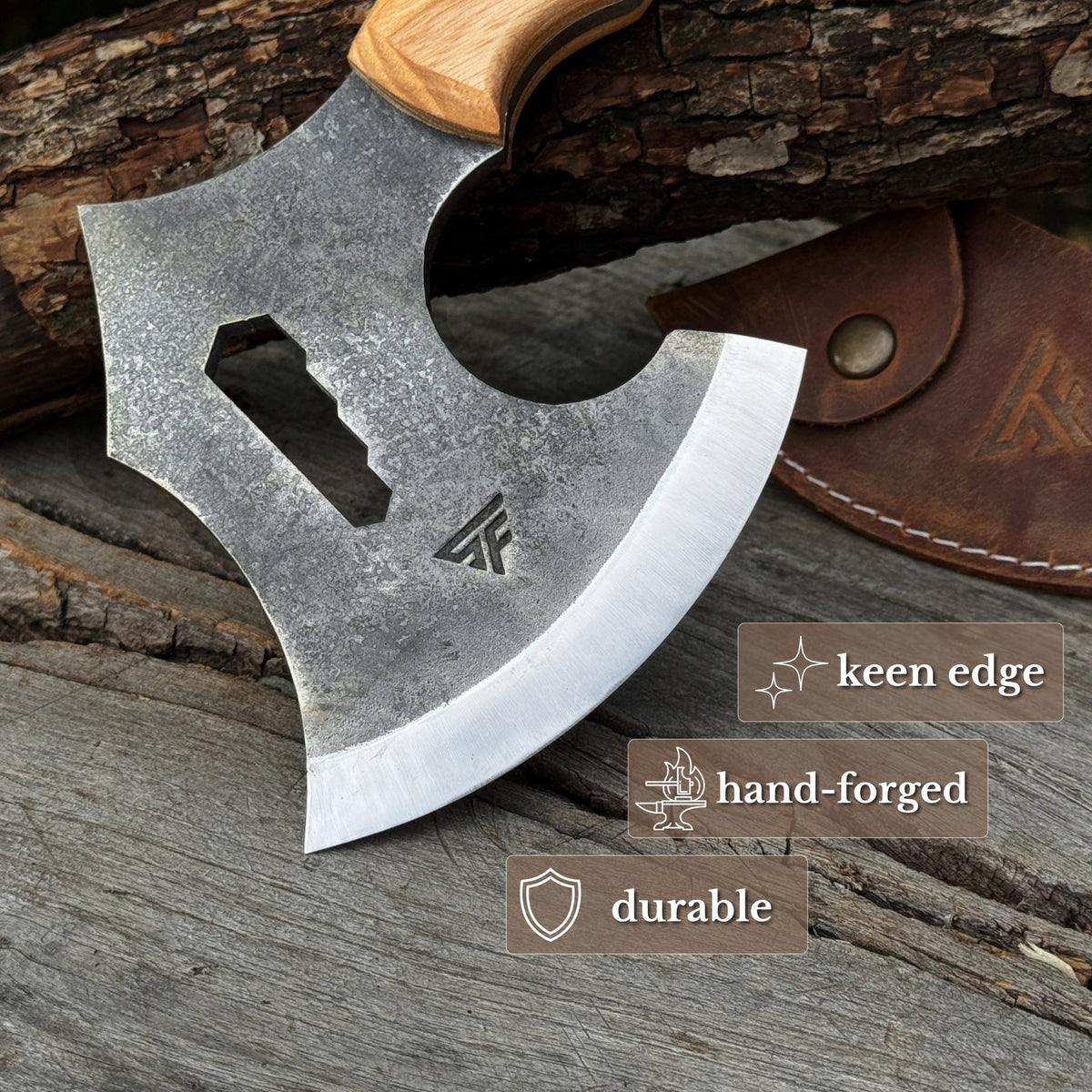 Camping Hatchet with Leather Sheath, 505 g / 1.11 lb - 2