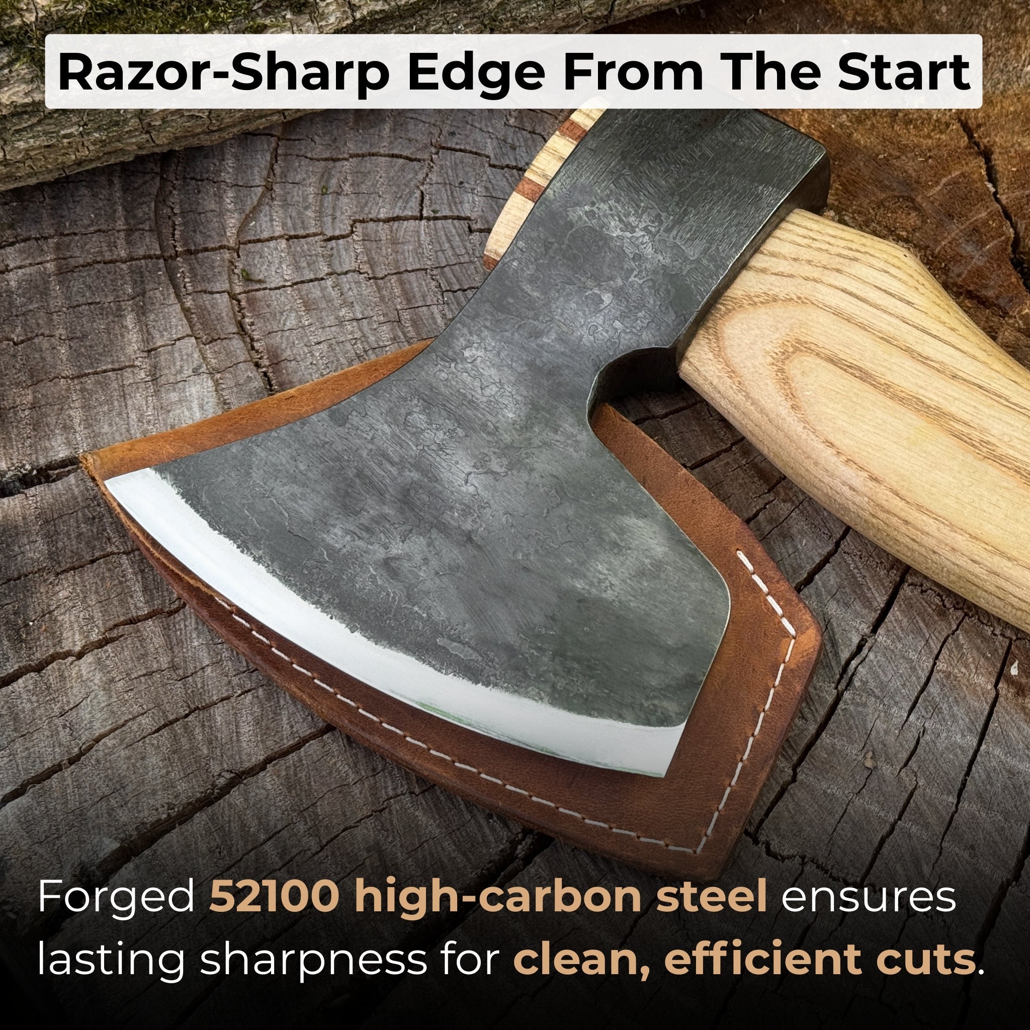 Chopping Axe with Leather Back Carry Pouch, 1.05 kg (2.2 lb) - 3