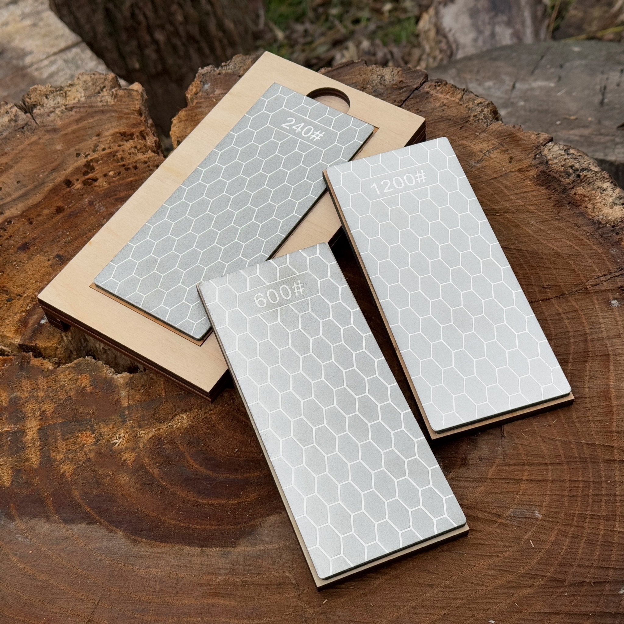 Diamond Sharpening Stone Set with Wooden Stand – 240 / 600 / 1200 Grit - 8