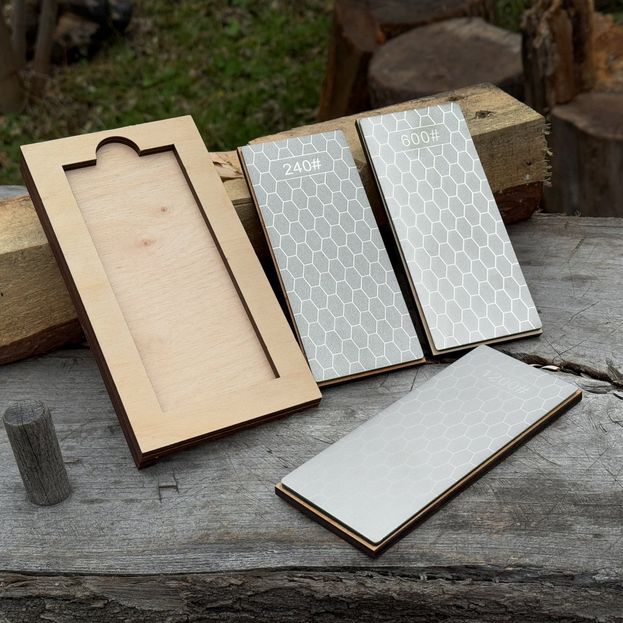 Diamond Sharpening Stone Set with Wooden Stand – 240 / 600 / 1200 Grit - 10