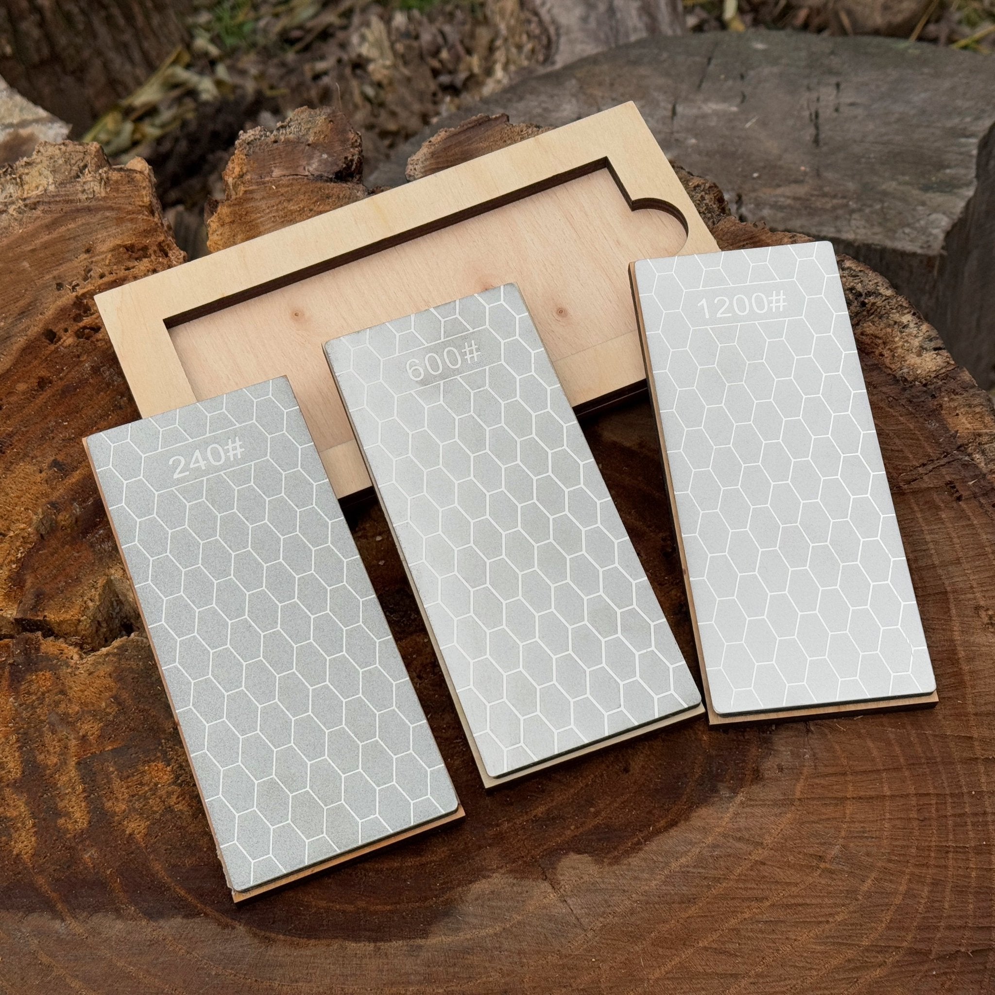 Diamond Sharpening Stone Set with Wooden Stand – 240 / 600 / 1200 Grit - 14