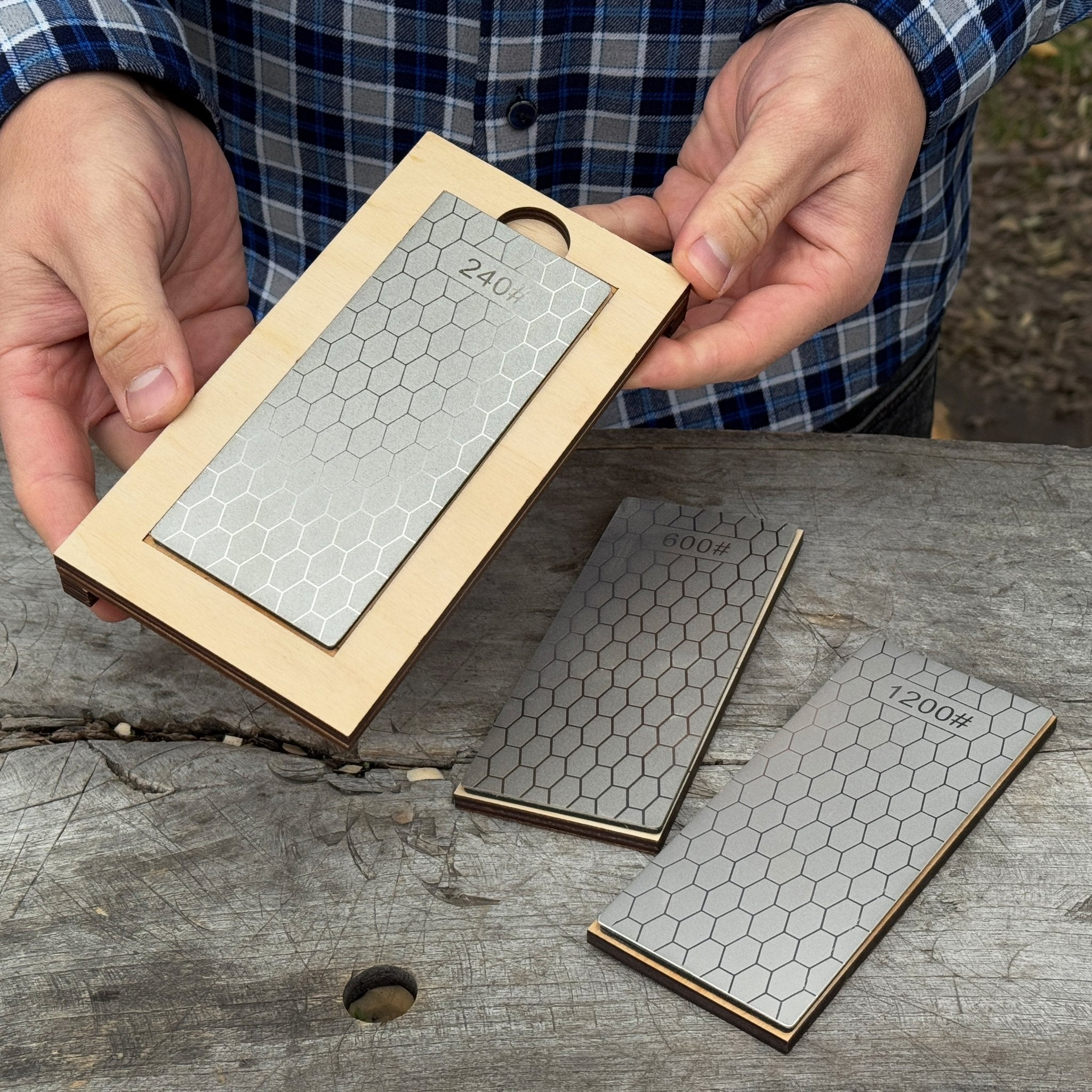 Diamond Sharpening Stone Set with Wooden Stand – 240 / 600 / 1200 Grit - 8