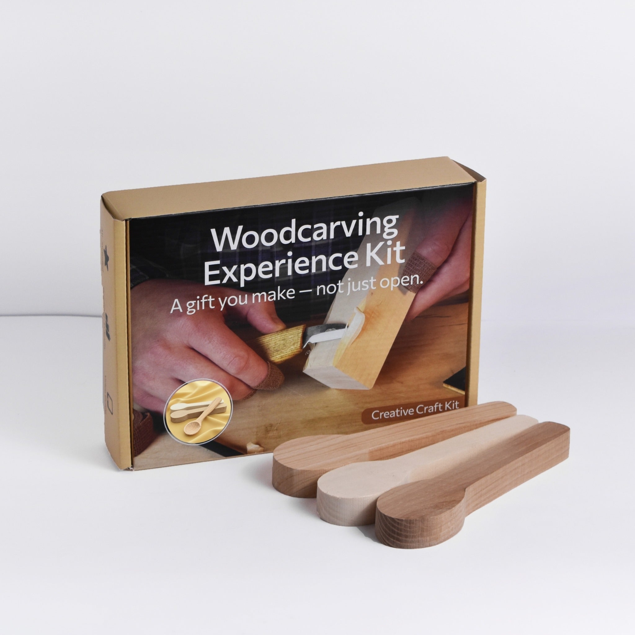 DIY 3 - Piece Spoon Carving Kit for Beginners – Linden, Cherry & Oak Wood Blanks - 1