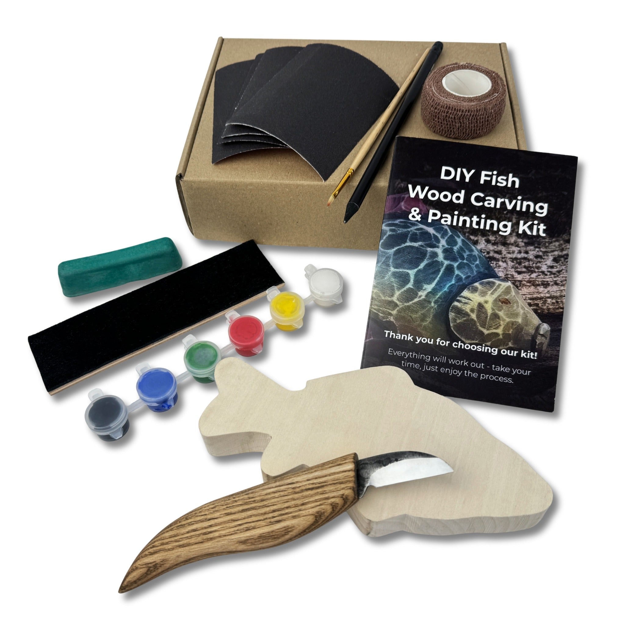 DIY Fish Wood Carving & Painting Kit – Beginner Whittling Set with Video Tutorial - 1