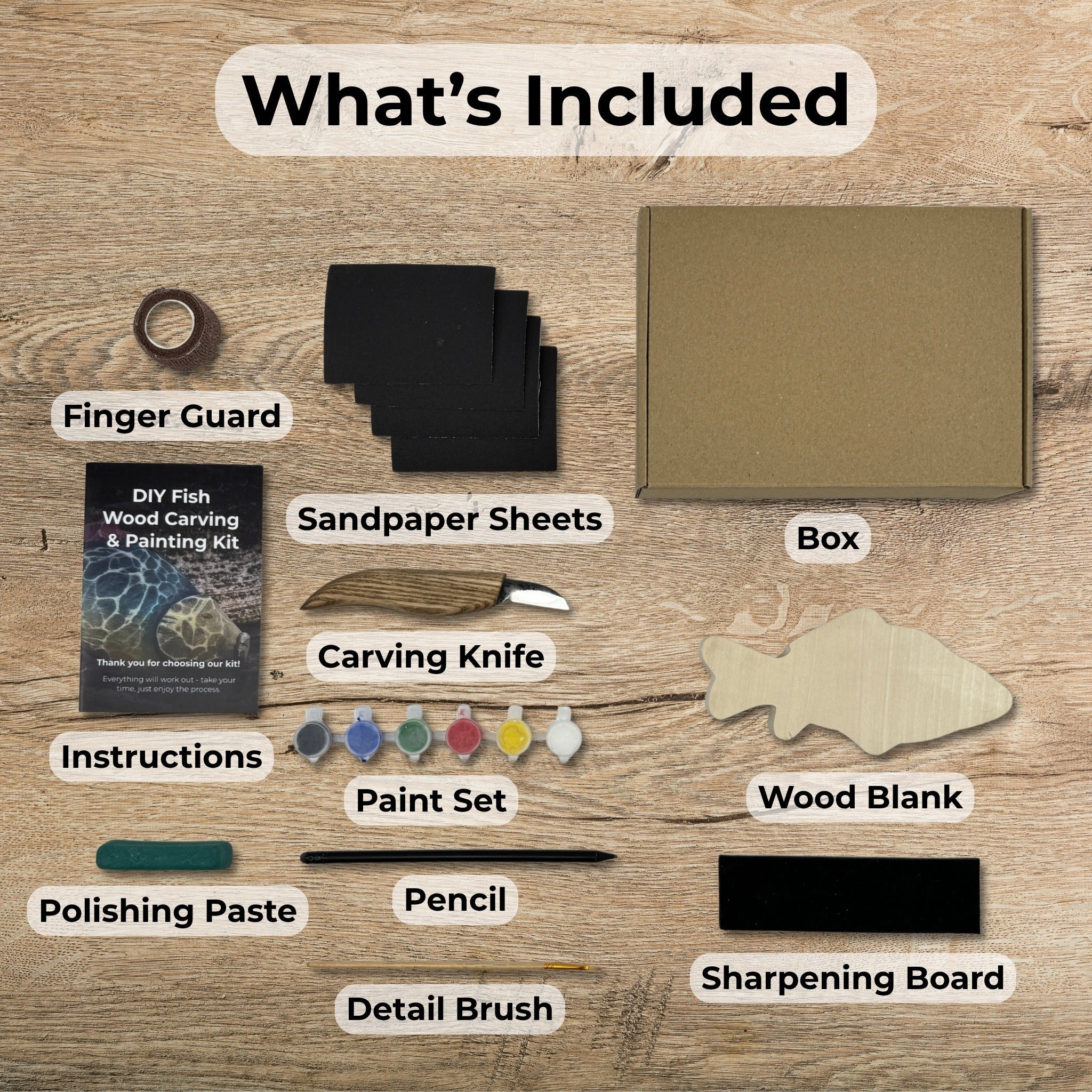 DIY Fish Wood Carving & Painting Kit – Beginner Whittling Set with Video Tutorial - 2