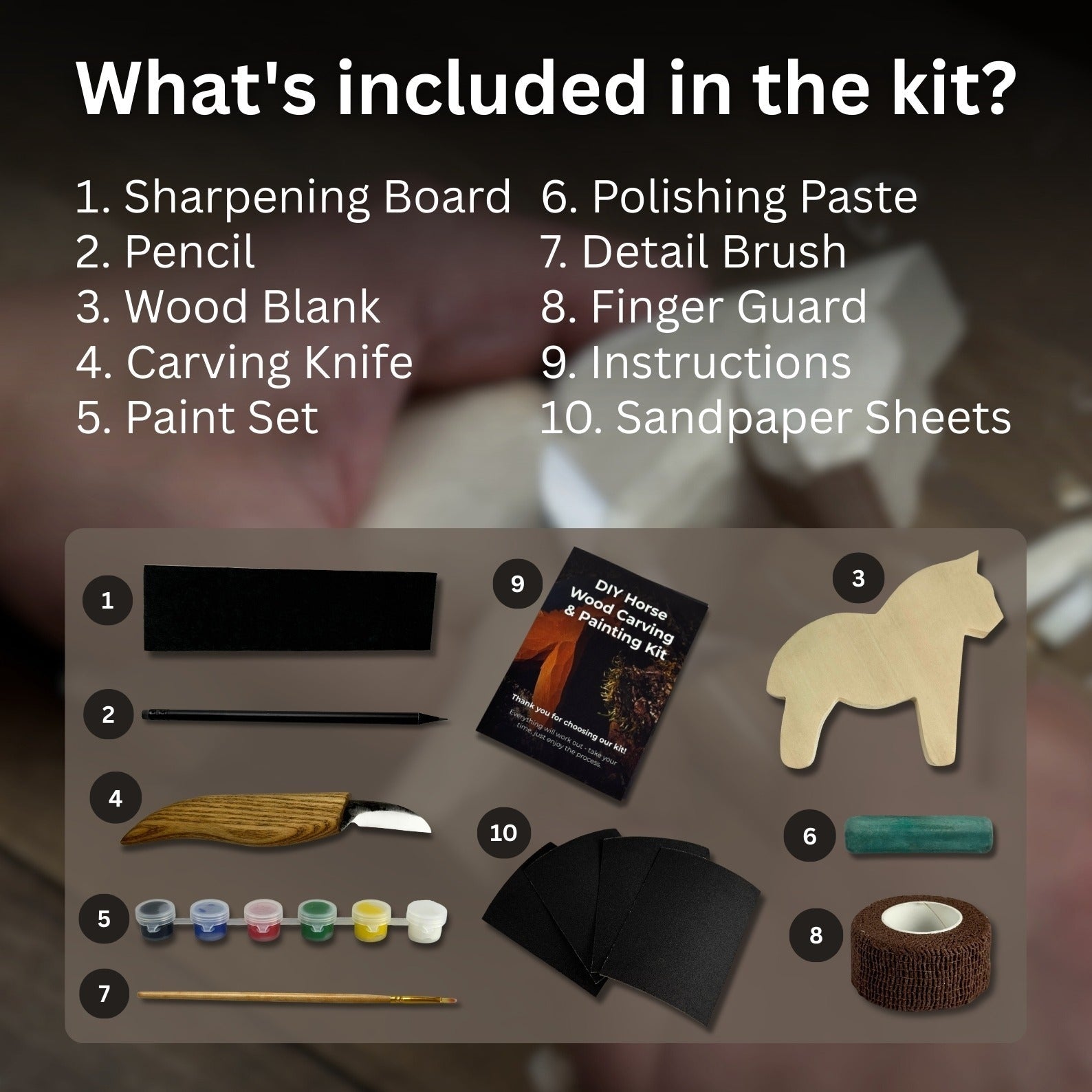 DIY Horse Wood Carving & Painting Kit - 2