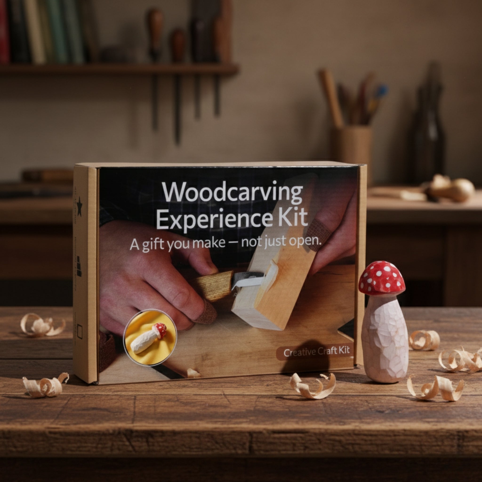 DIY Mushroom Wood Carving & Painting Kit - 1