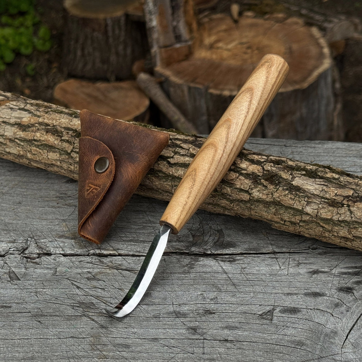 Double Edge Hook Knife with Leather Sheath, 6.5 cm (2.56 inches) - 1