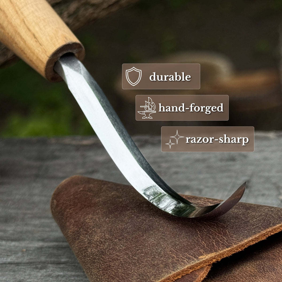Double Edge Hook Knife with Leather Sheath, 6.5 cm (2.56 inches) - 3