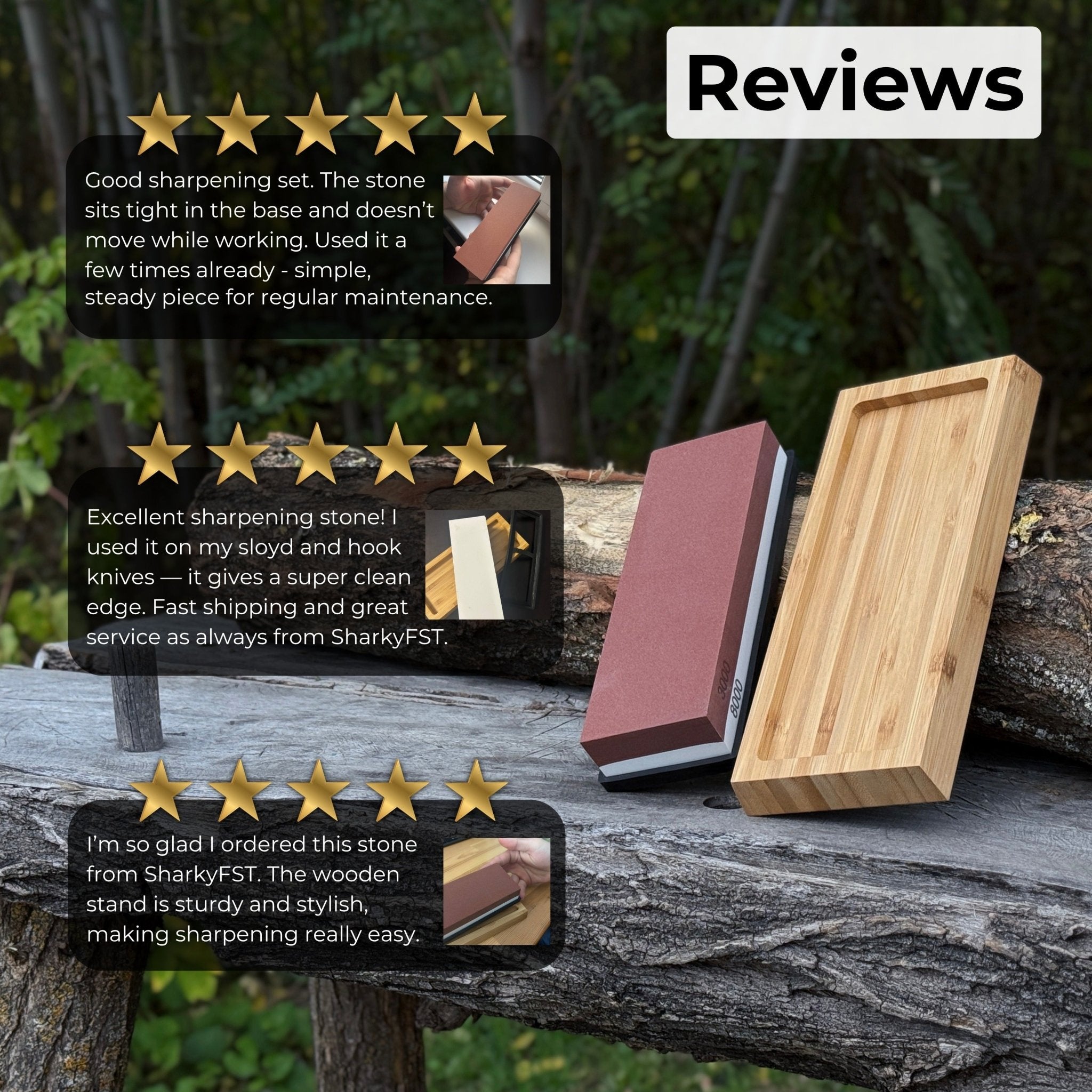 Double - Sided Sharpening Stone with Optional Wooden Stand – Grit 3000 / 8000 - 6