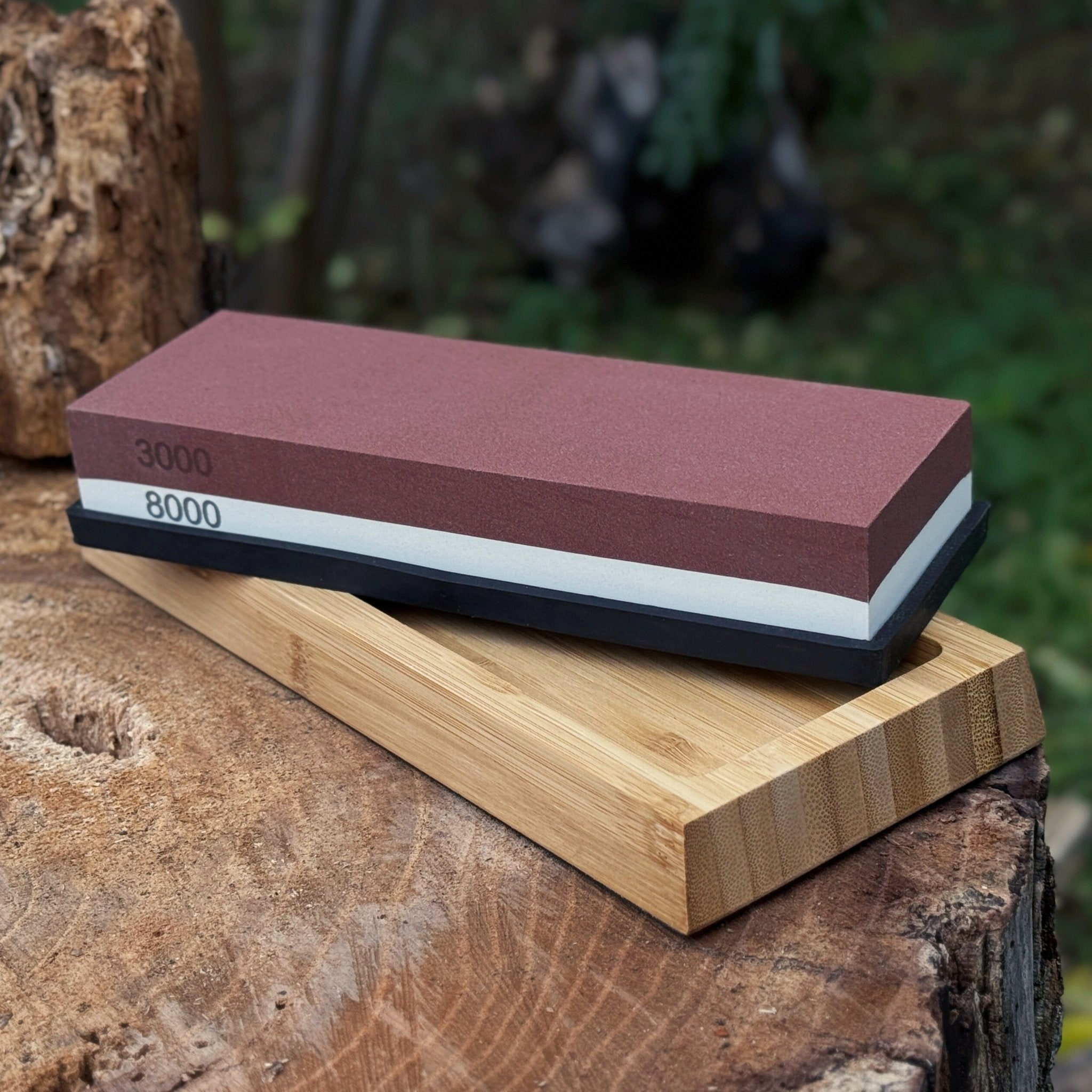 Double - Sided Sharpening Stone with Optional Wooden Stand – Grit 3000 / 8000 - 16