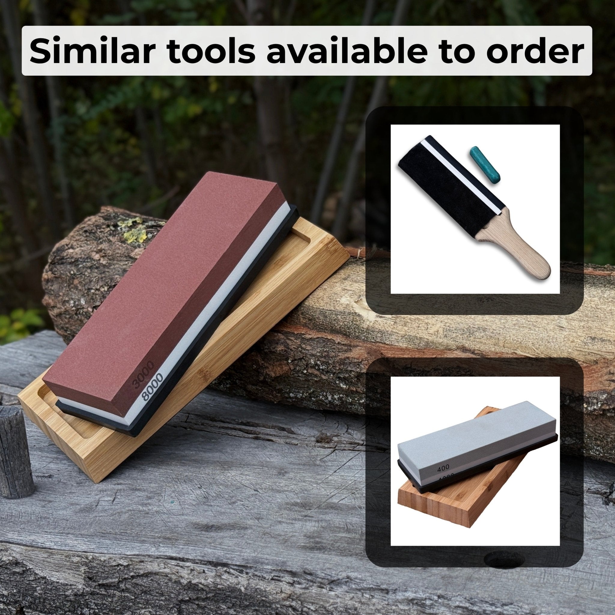 Double - Sided Sharpening Stone with Optional Wooden Stand – Grit 3000 / 8000 - 10