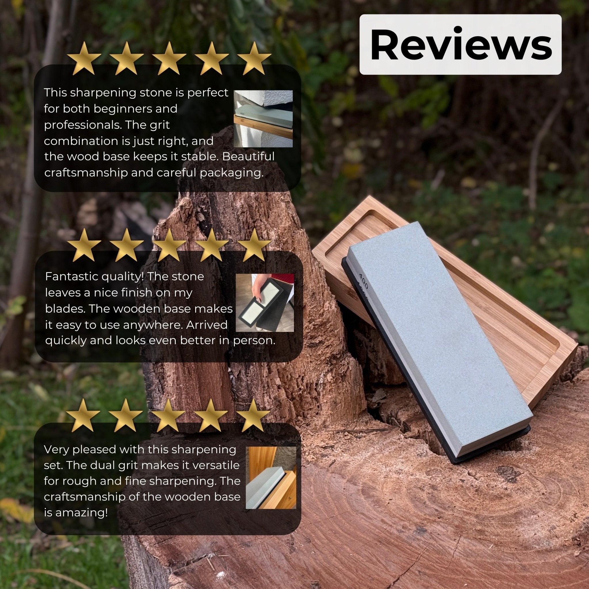 Double - Sided Sharpening Stone with Optional Wooden Stand – Grit 400 / 1000 - 4