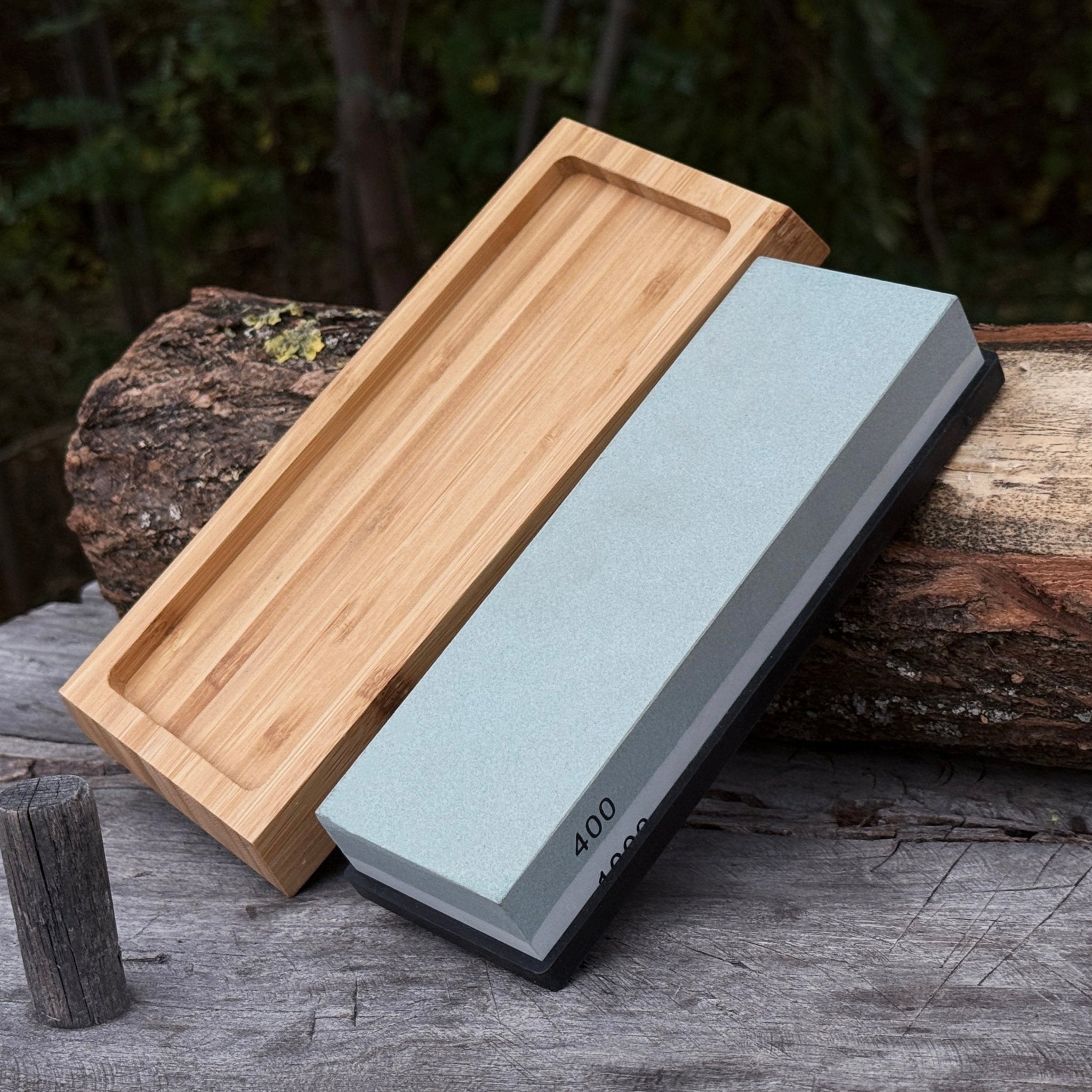 Double - Sided Sharpening Stone with Optional Wooden Stand – Grit 400 / 1000 - 7