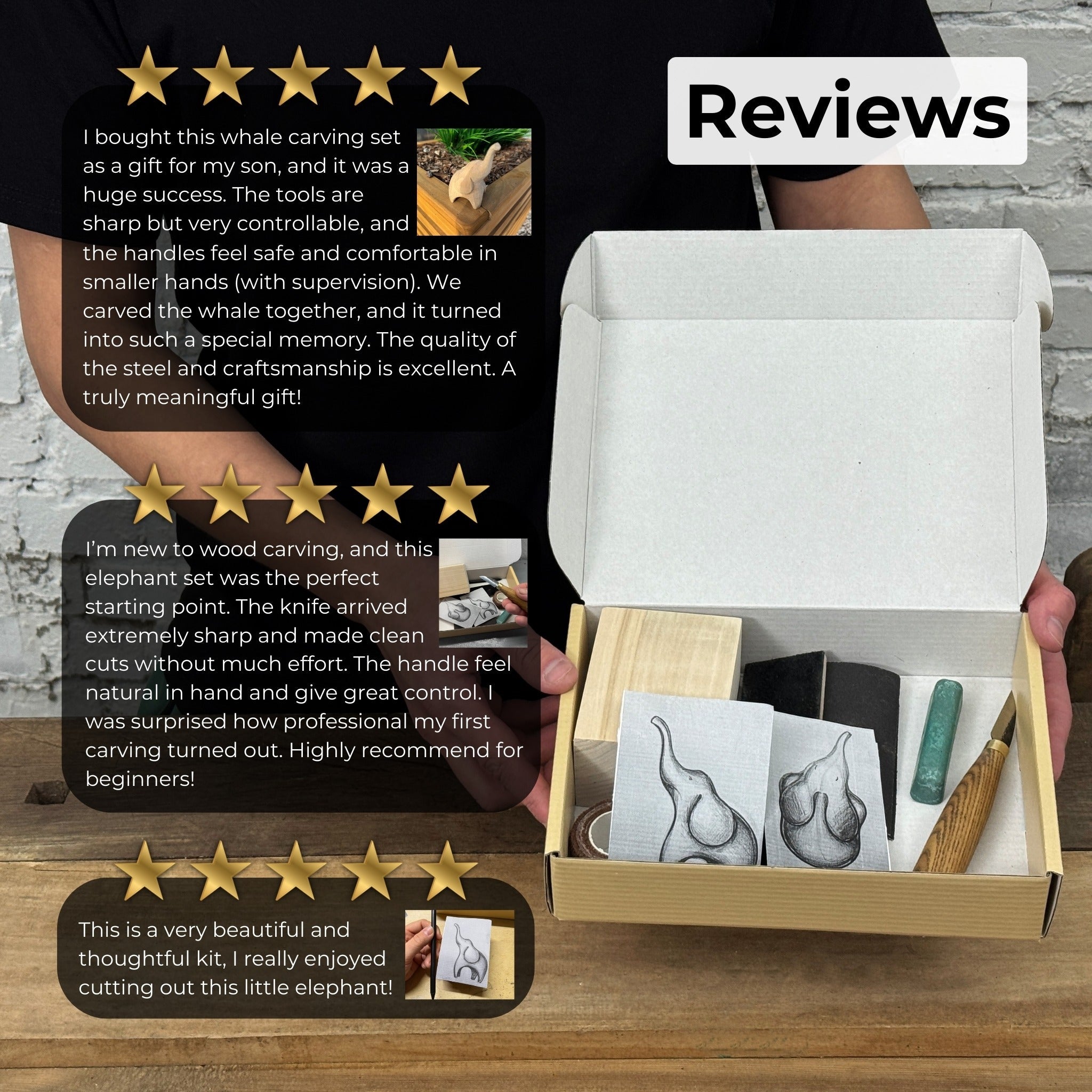 Elephant Carving Kit - Complete Starter Whittling Kit for Beginners, Adults, Teens, and Kids - 12