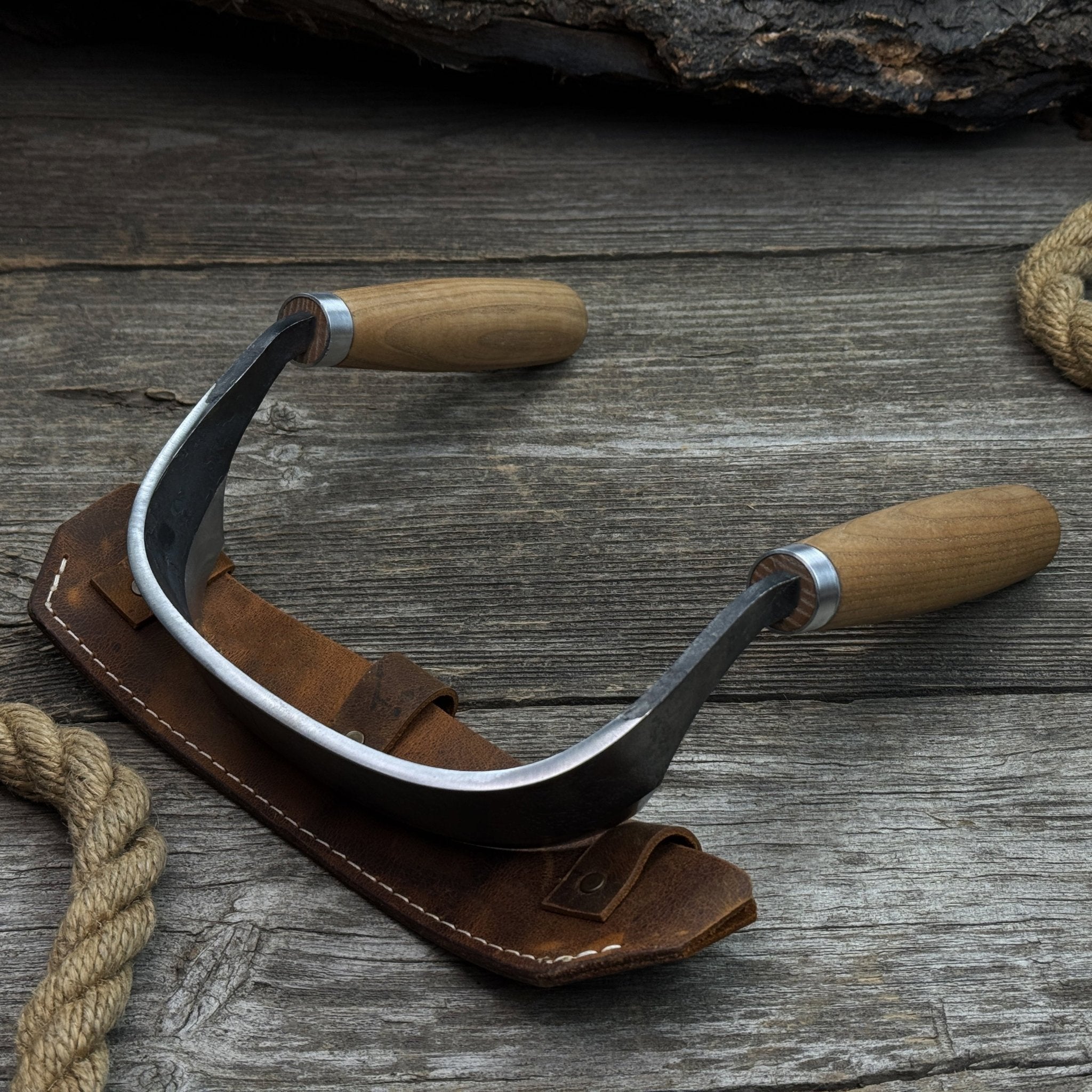 Half - Rounded Drawknife (Inshave) with Leather Sheath, 15 cm (5.9 inches) - 1