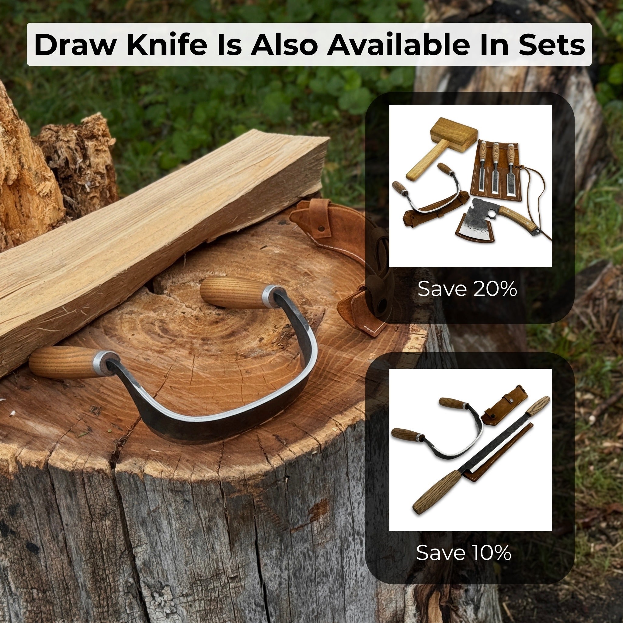 Half - Rounded Drawknife (Inshave) with Leather Sheath, 15 cm (5.9 inches) - 10