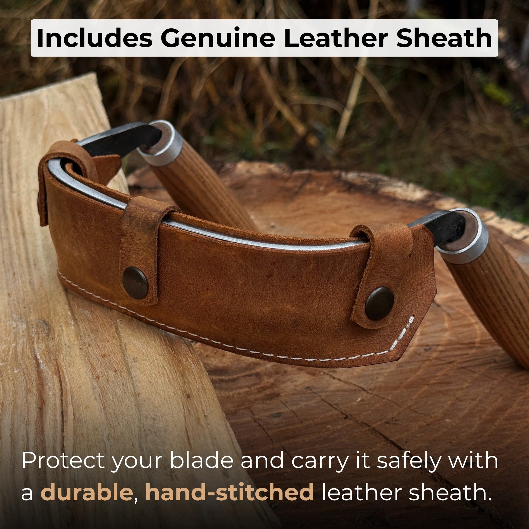 Half - Rounded Drawknife (Inshave) with Leather Sheath, 15 cm (5.9 inches) - 4