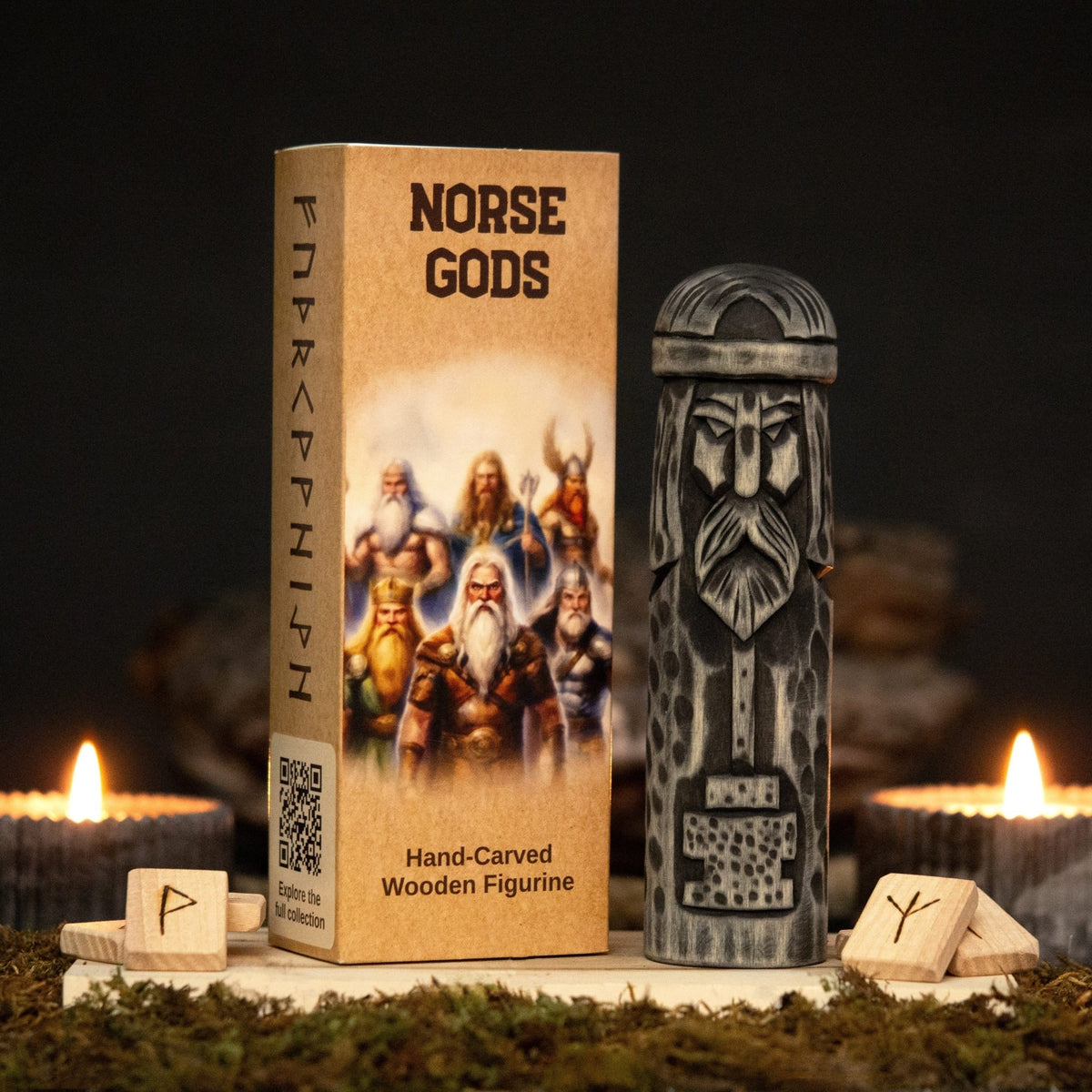 Hand-Carved Thor Figurine – 14 cm (5.7 inches) Wooden Scandinavian God Statue - 1