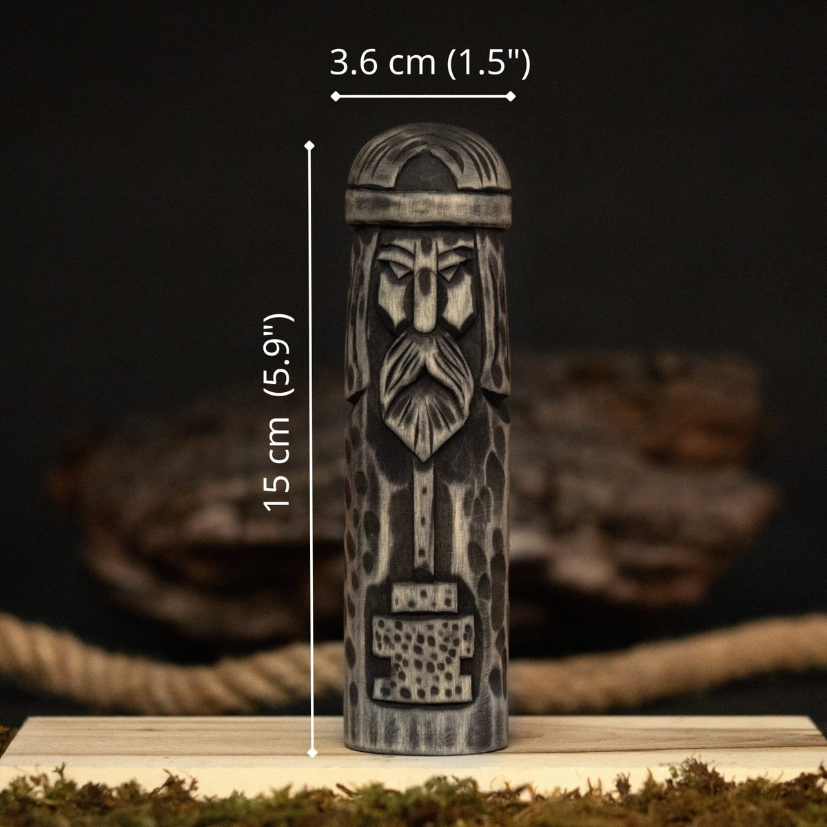 Hand-Carved Thor Figurine – 14 cm (5.7 inches) Wooden Scandinavian God Statue - 9