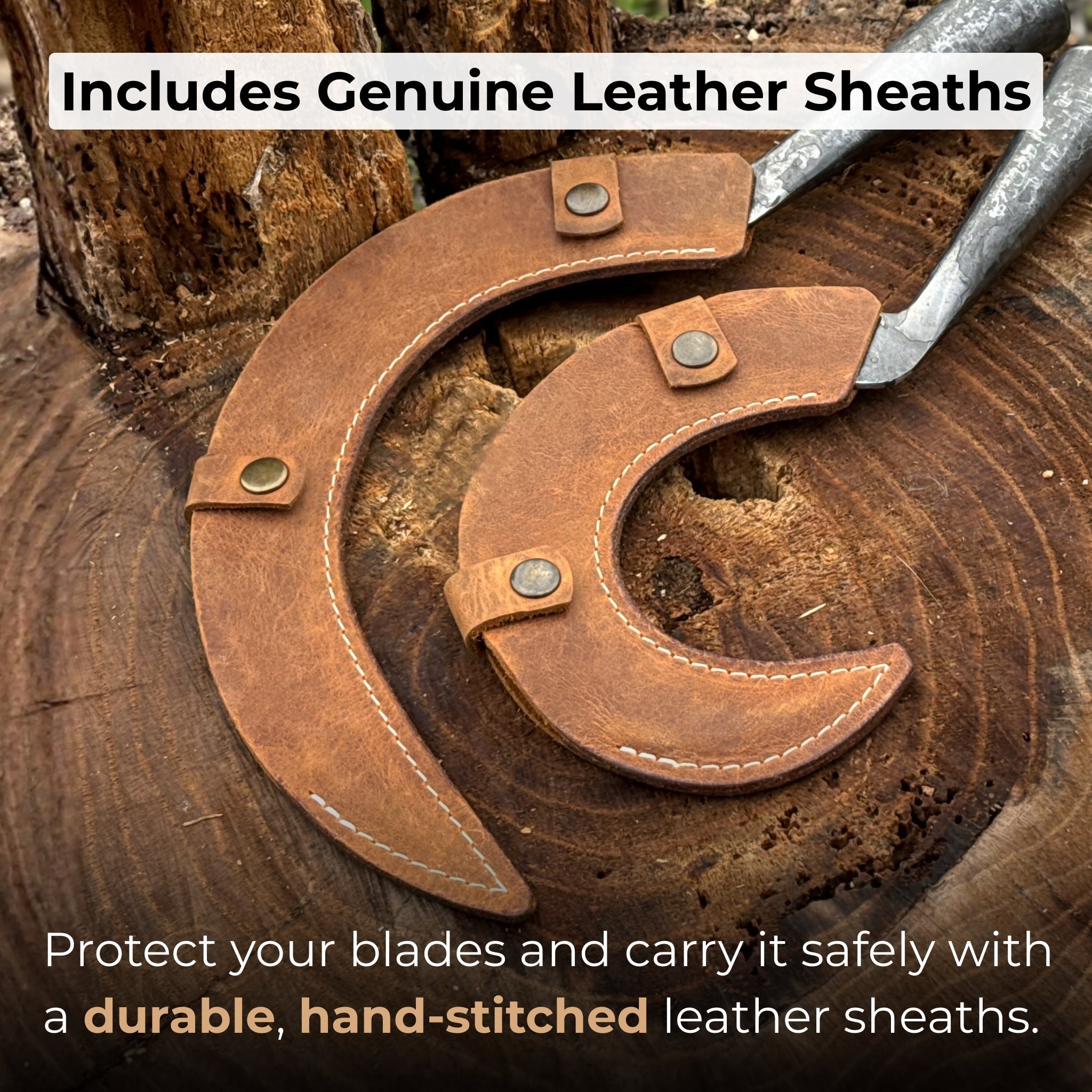 Hand - Forged 2 - Piece Garden Sickle Set with Leather Sheaths - 4
