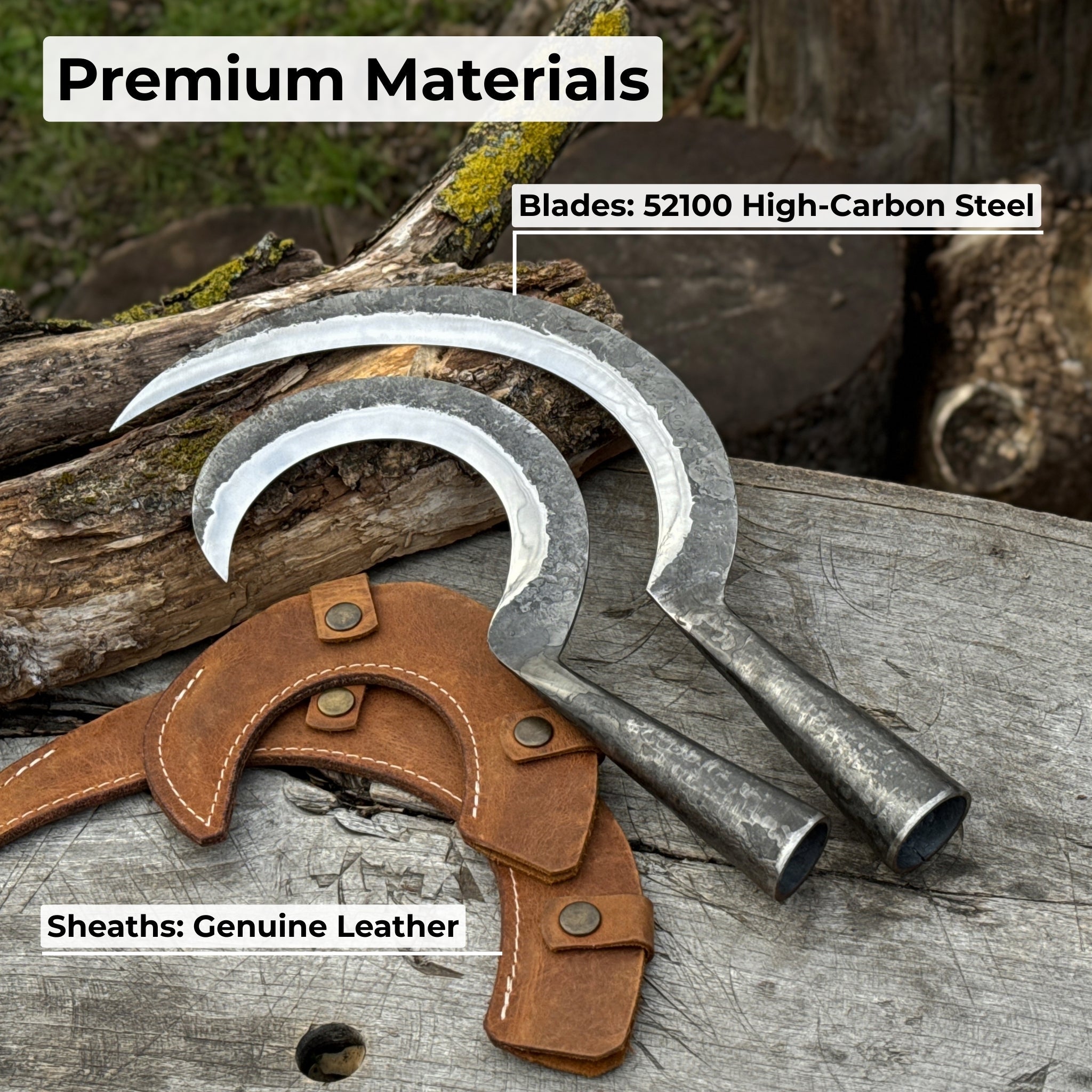 Hand - Forged 2 - Piece Garden Sickle Set with Leather Sheaths - 6