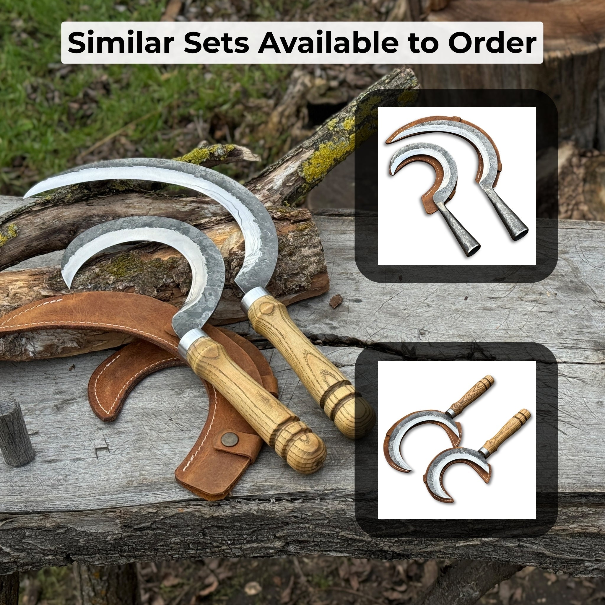 Hand - Forged 2 - Piece Sickle Set with Leather Sheaths - 10