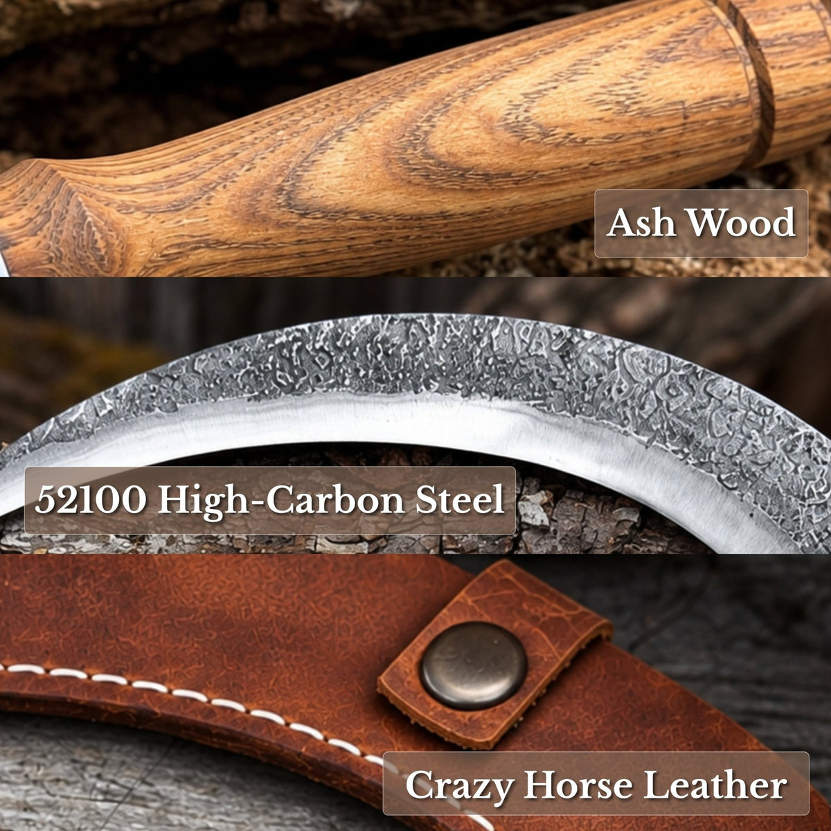 Hand-Forged 2-Piece Sickle Set with Leather Sheaths - 7
