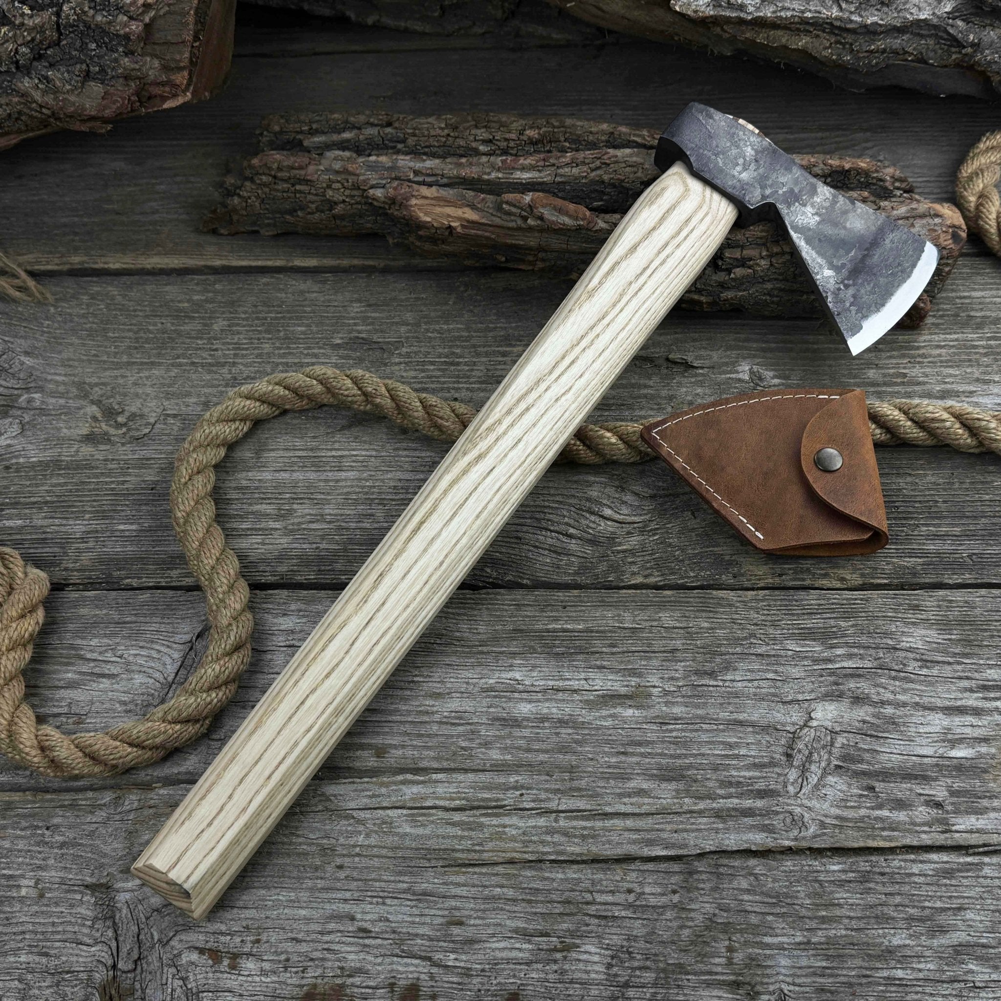 Hand - Forged Bushcraft Hatchet with Leather Back Sheath, 0.74 kg (1.63 lb) - 6