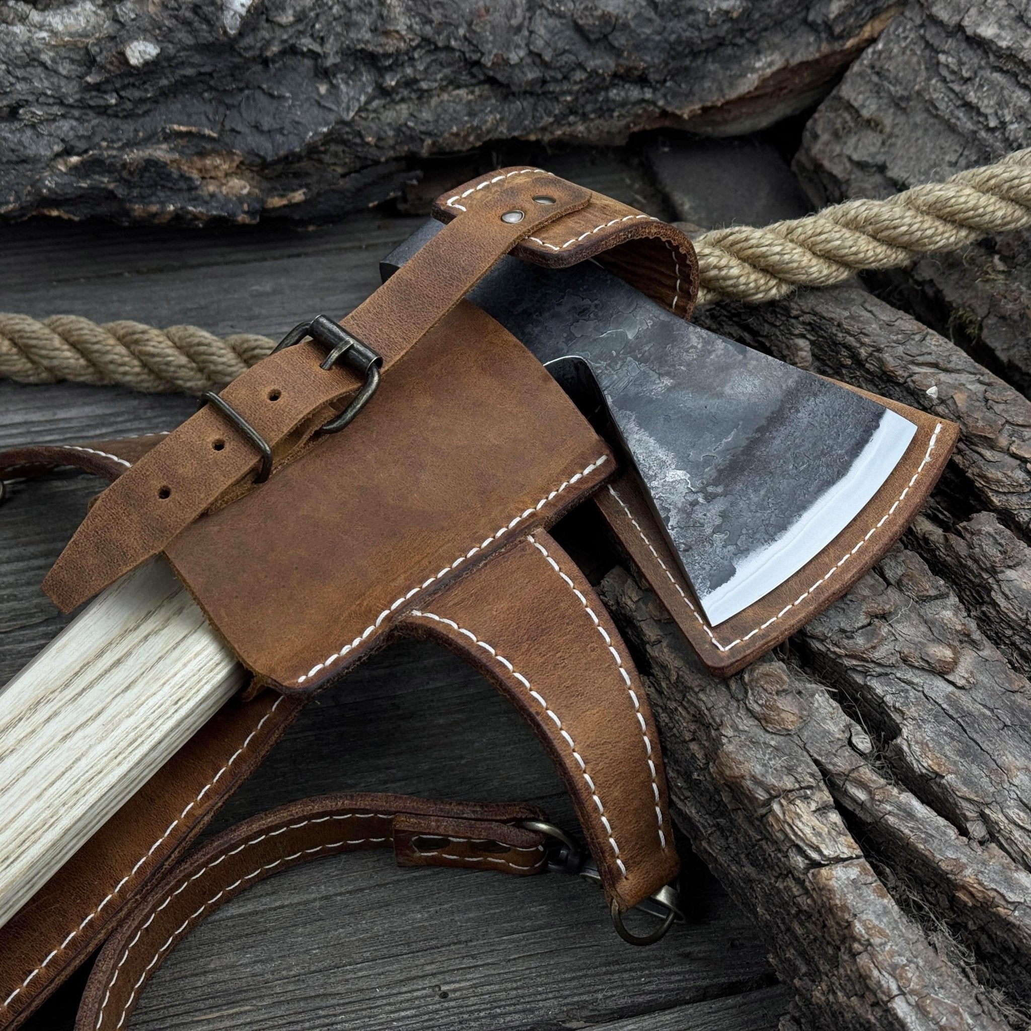 Hand - Forged Bushcraft Hatchet with Leather Back Sheath, 0.74 kg (1.63 lb) - 9