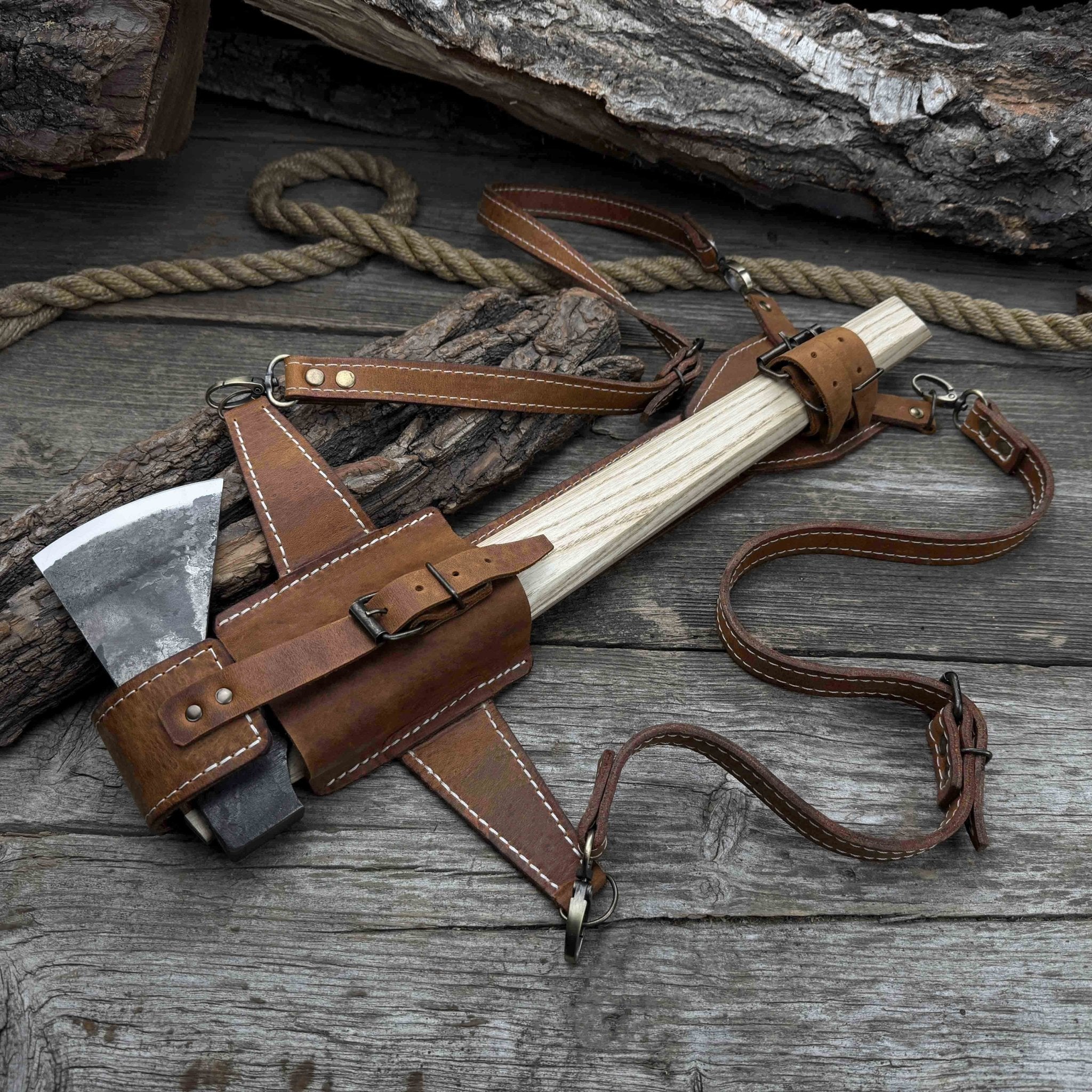 Hand - Forged Bushcraft Hatchet with Leather Back Sheath, 0.74 kg (1.63 lb) - 2