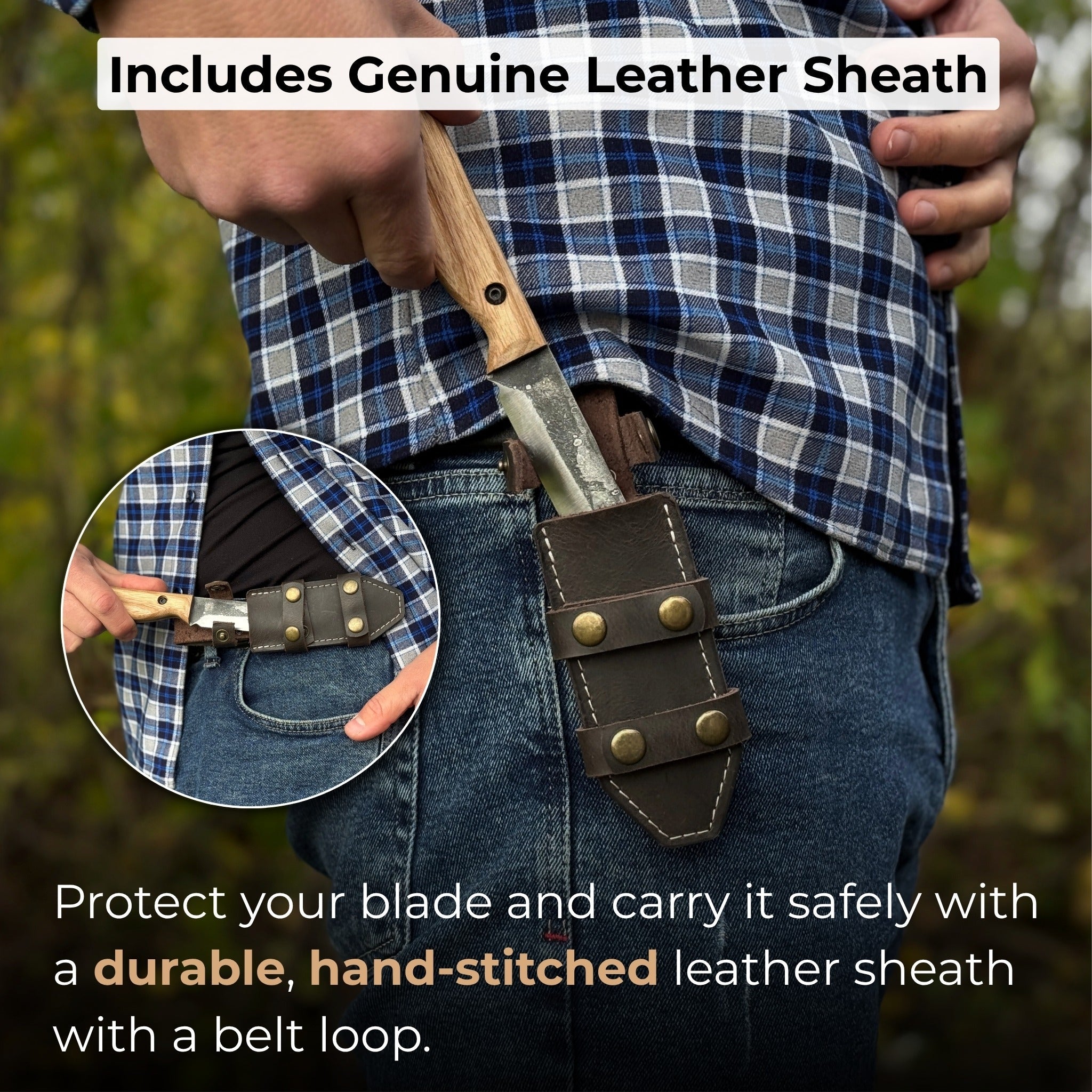 Hand - Forged Bushcraft Knife, 10 cm (3.9 in) Blade with Leather Sheath - 4