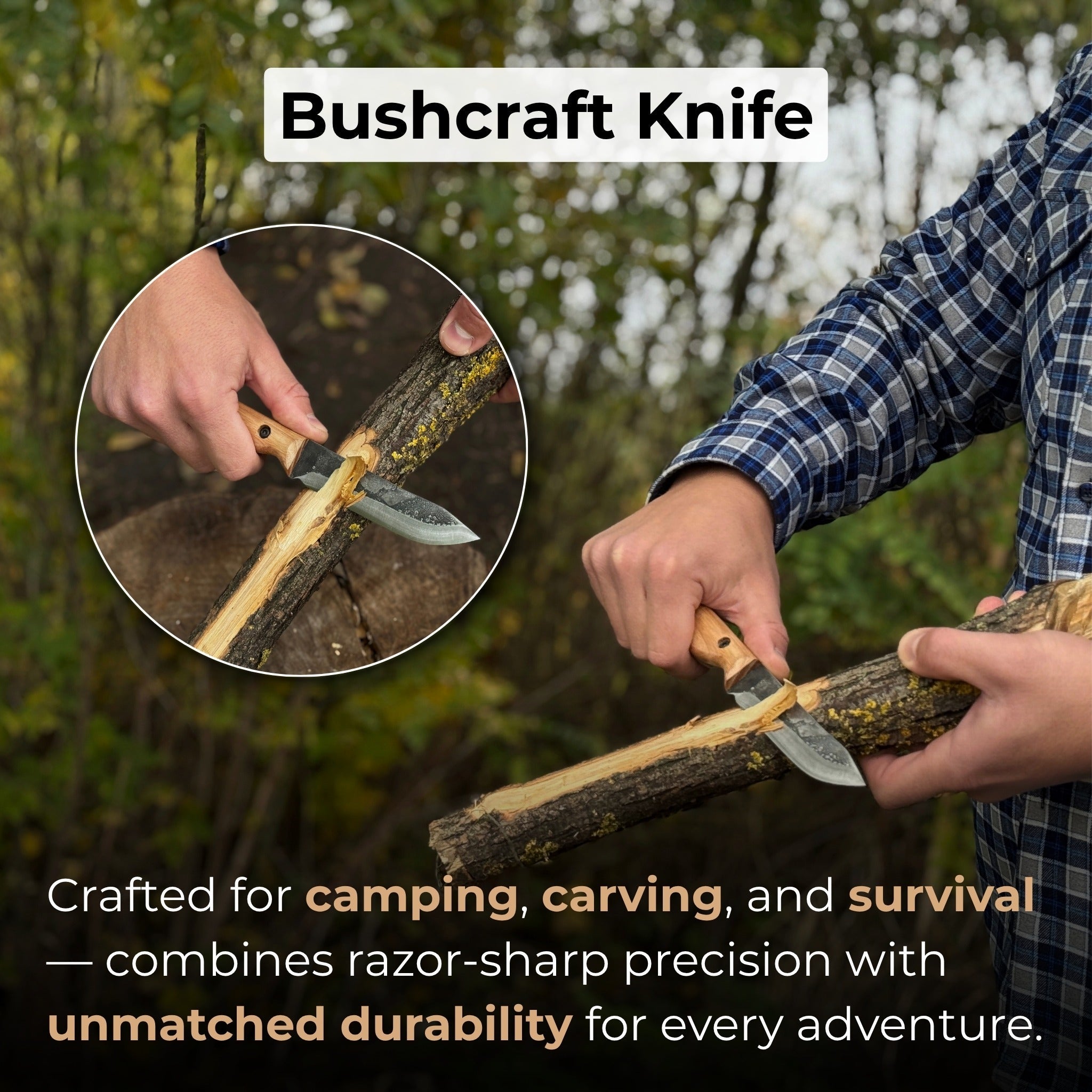 Hand - Forged Bushcraft Knife, 10 cm (3.9 in) Blade with Leather Sheath - 7