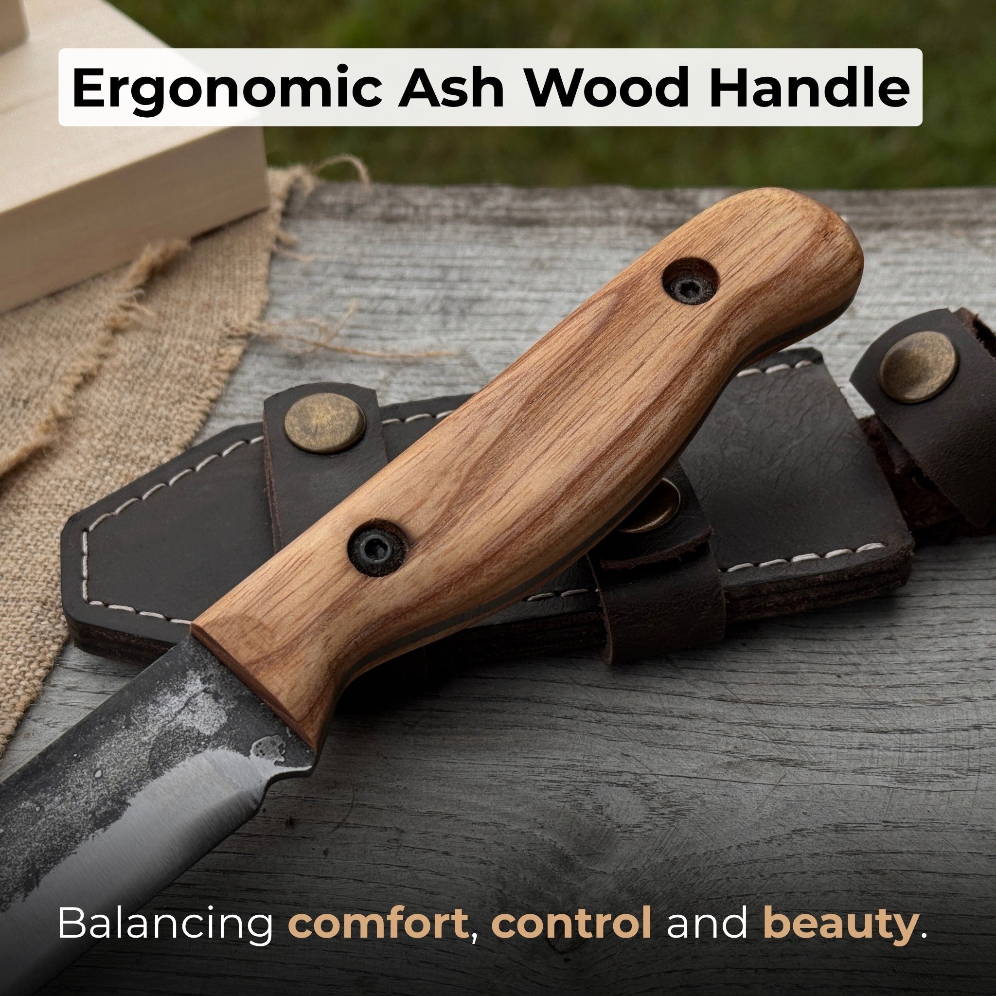 Hand - Forged Bushcraft Knife, 10 cm (3.9 in) Blade with Leather Sheath - 3