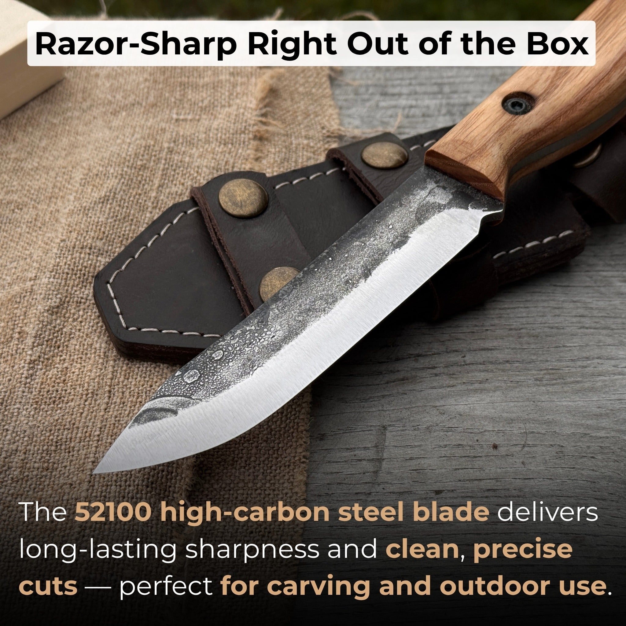 Hand - Forged Bushcraft Knife, 10 cm (3.9 in) Blade with Leather Sheath - 2