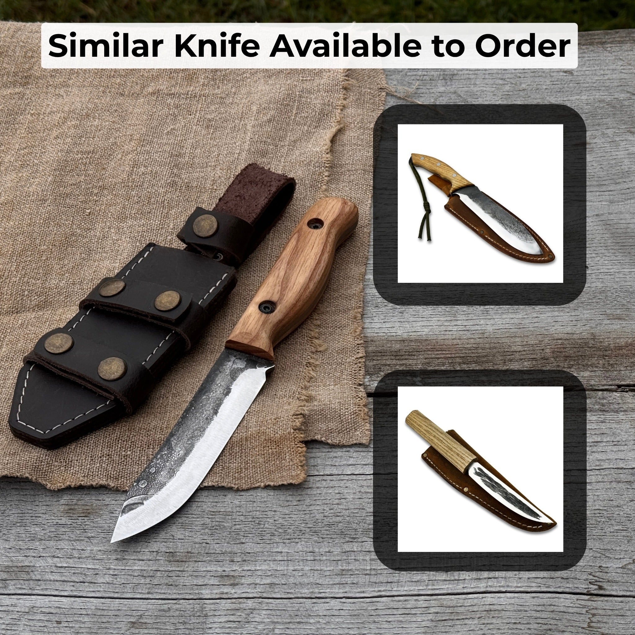 Hand - Forged Bushcraft Knife, 10 cm (3.9 in) Blade with Leather Sheath - 10