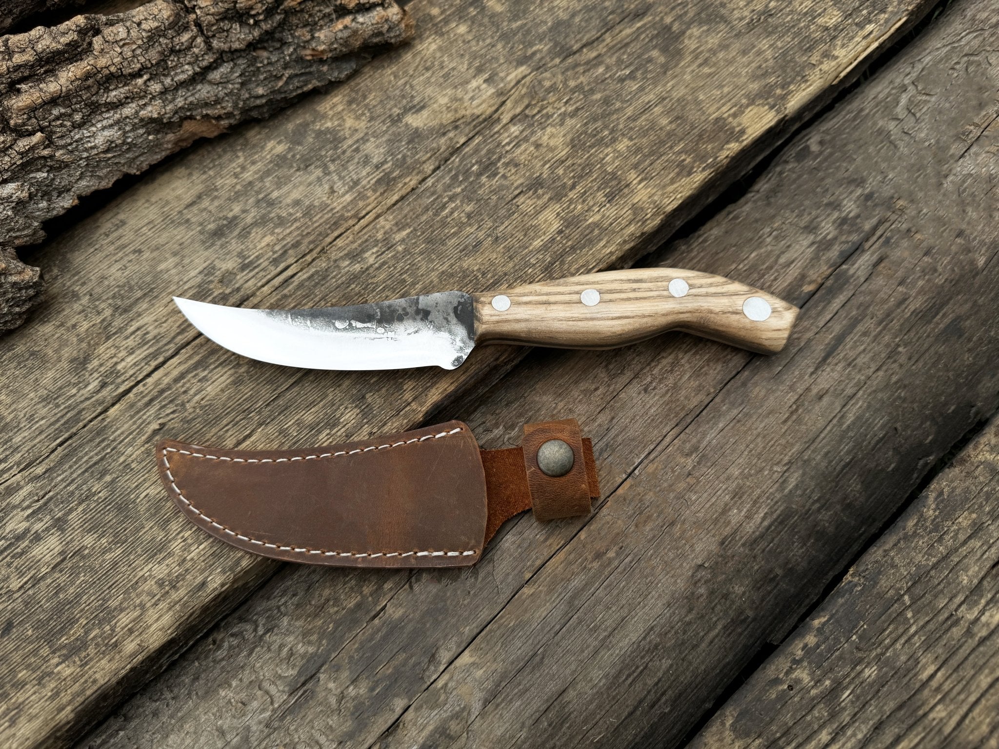 Hand - Forged Bushcraft Knife, 10 cm (3.9 inches) with leather sheath - 5