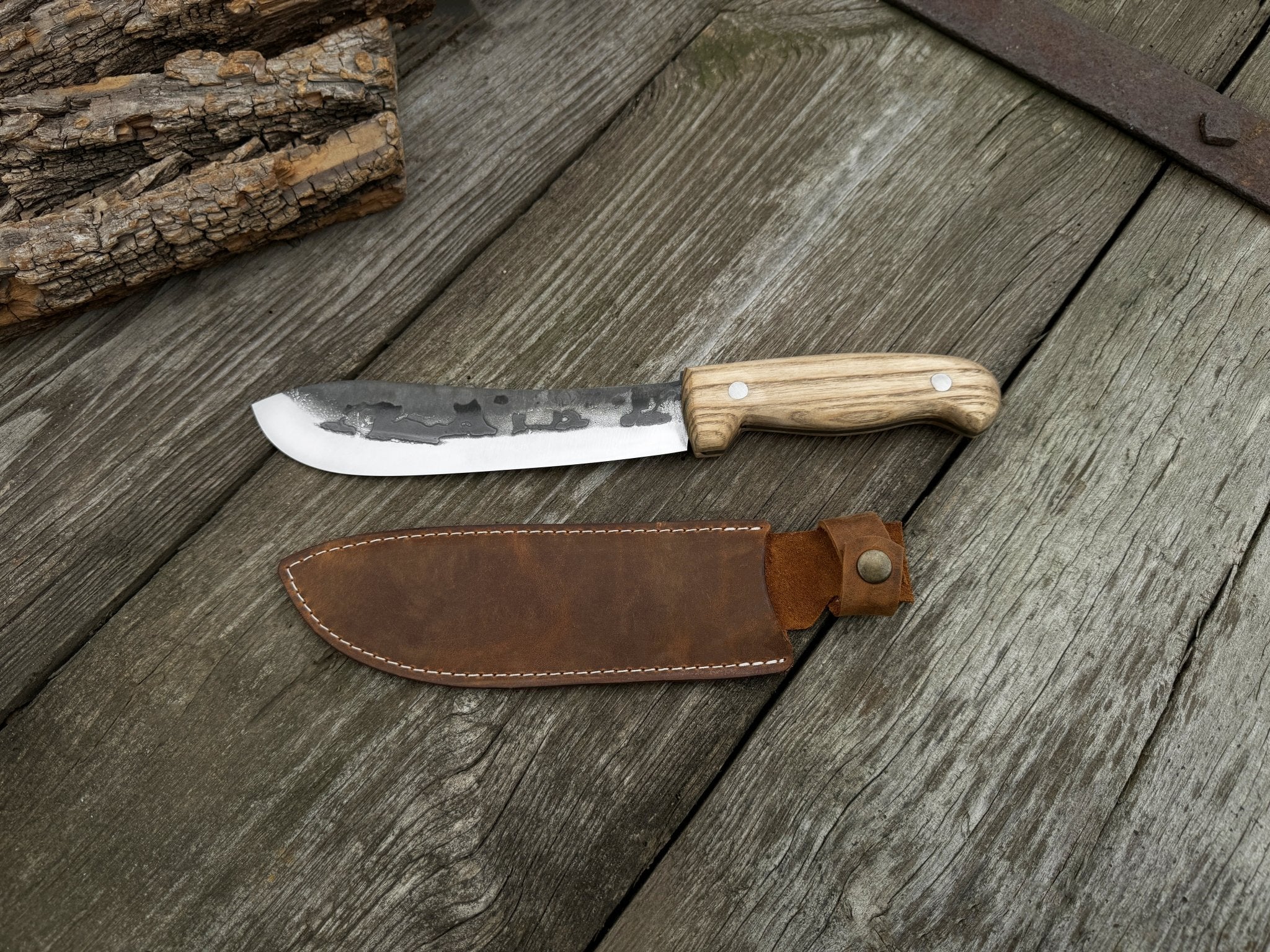 Hand - Forged Bushcraft Knife, 17 cm (6.7 inches) with leather sheath - 5