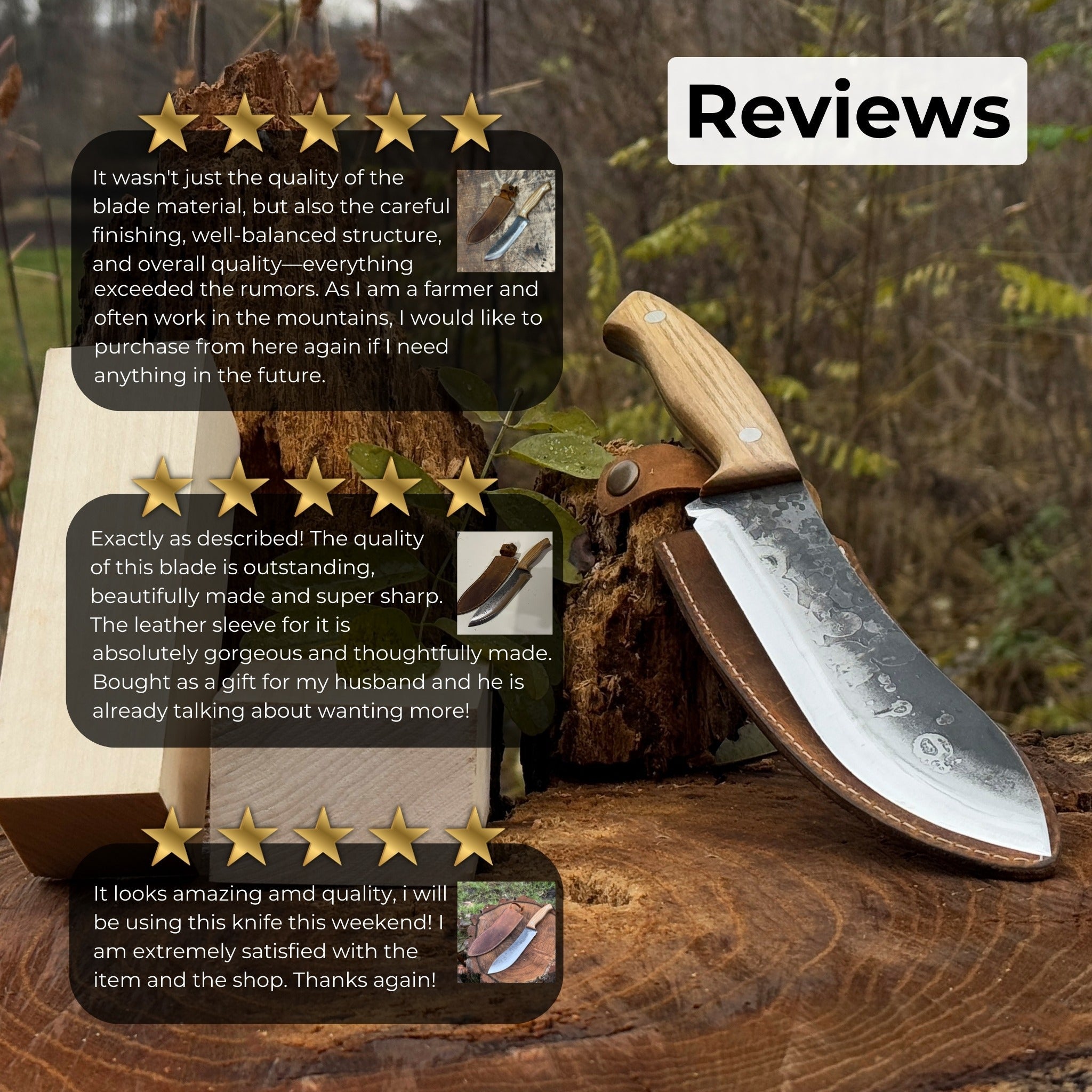 Hand - Forged Bushcraft Knife, 17 cm (6.7 inches) with leather sheath - 9