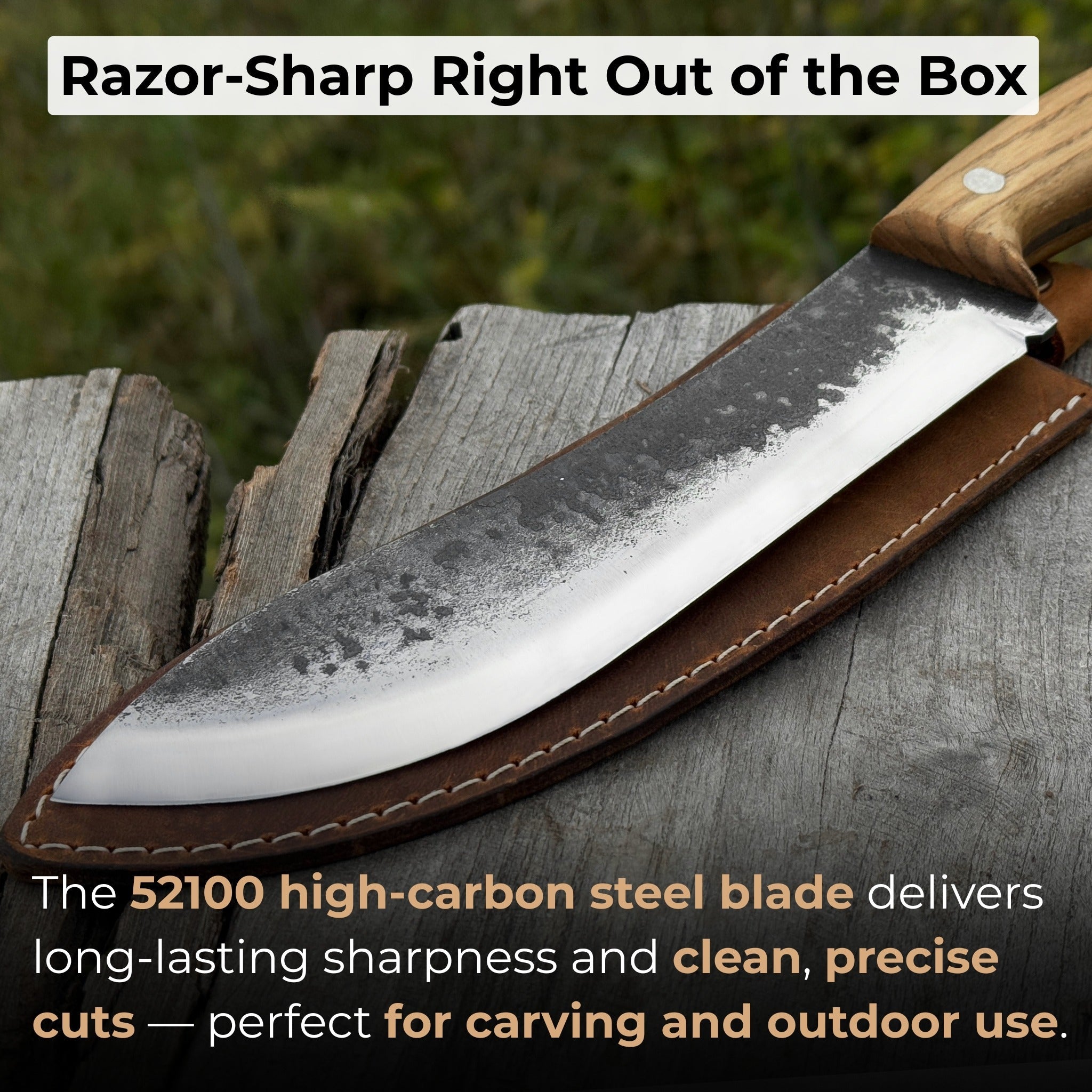 Hand - Forged Bushcraft Knife, 17 cm (6.7 inches) with leather sheath - 2