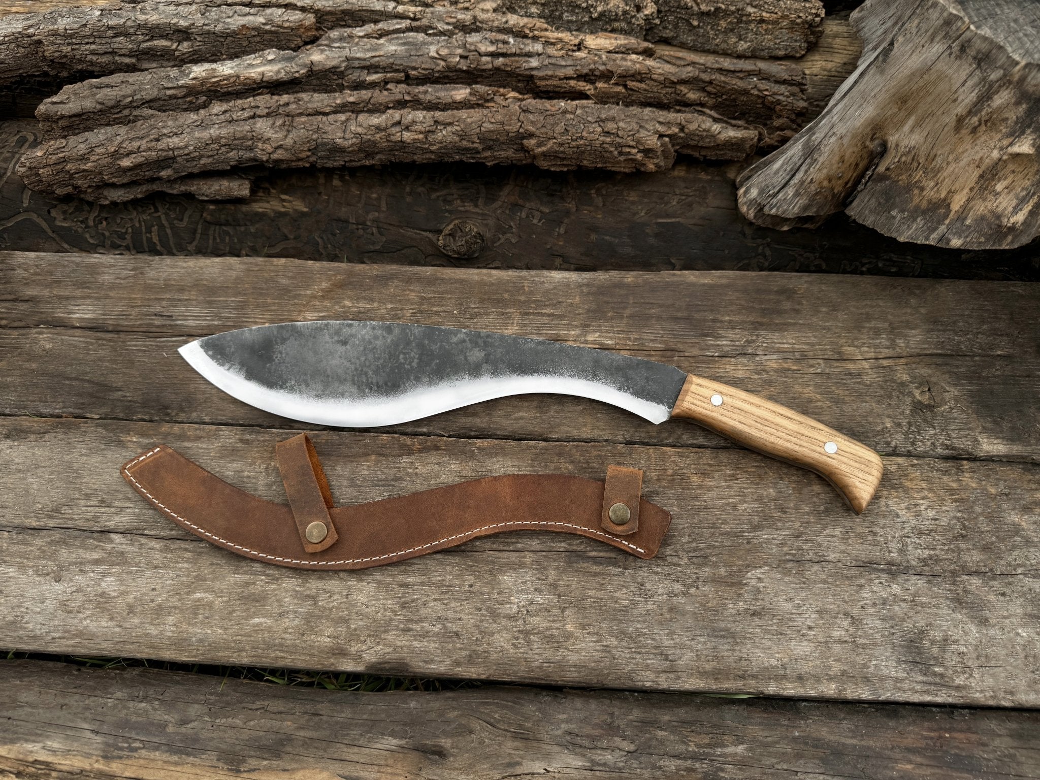 Hand - Forged Bushcraft Knife, 36 cm (14.2 inches) with leather sheath - 2