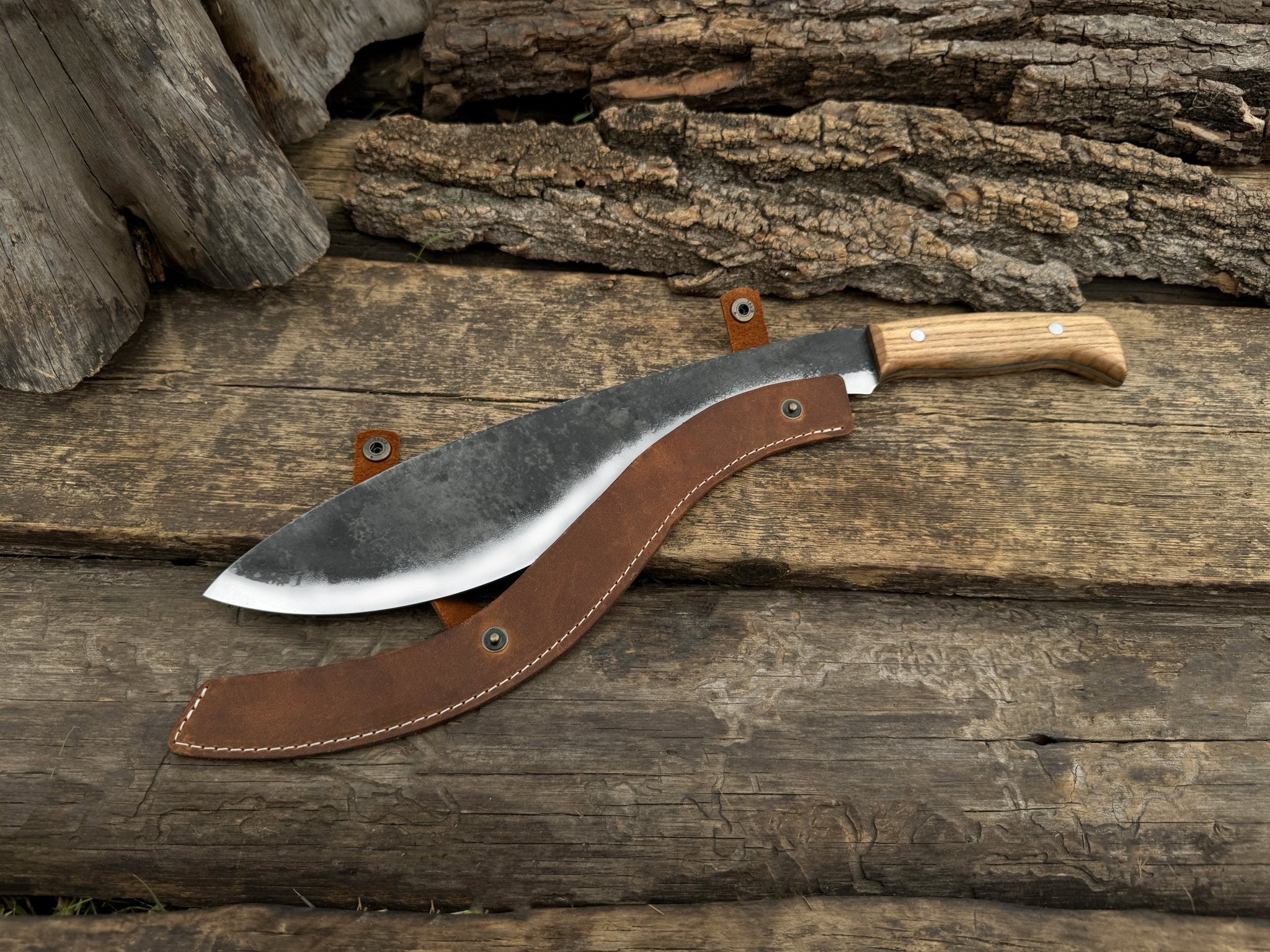 Hand - Forged Bushcraft Knife, 36 cm (14.2 inches) with leather sheath - 4