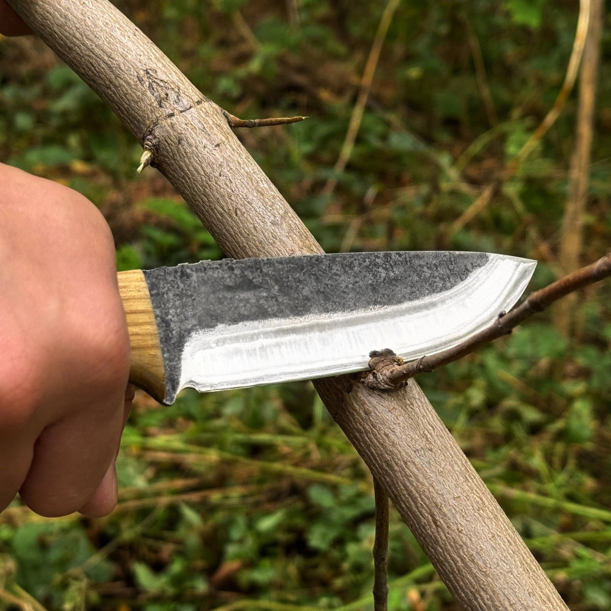 Hand-Forged Bushcraft Knife with Leather Belt Sheath, 10 cm / 3.93 in - 6
