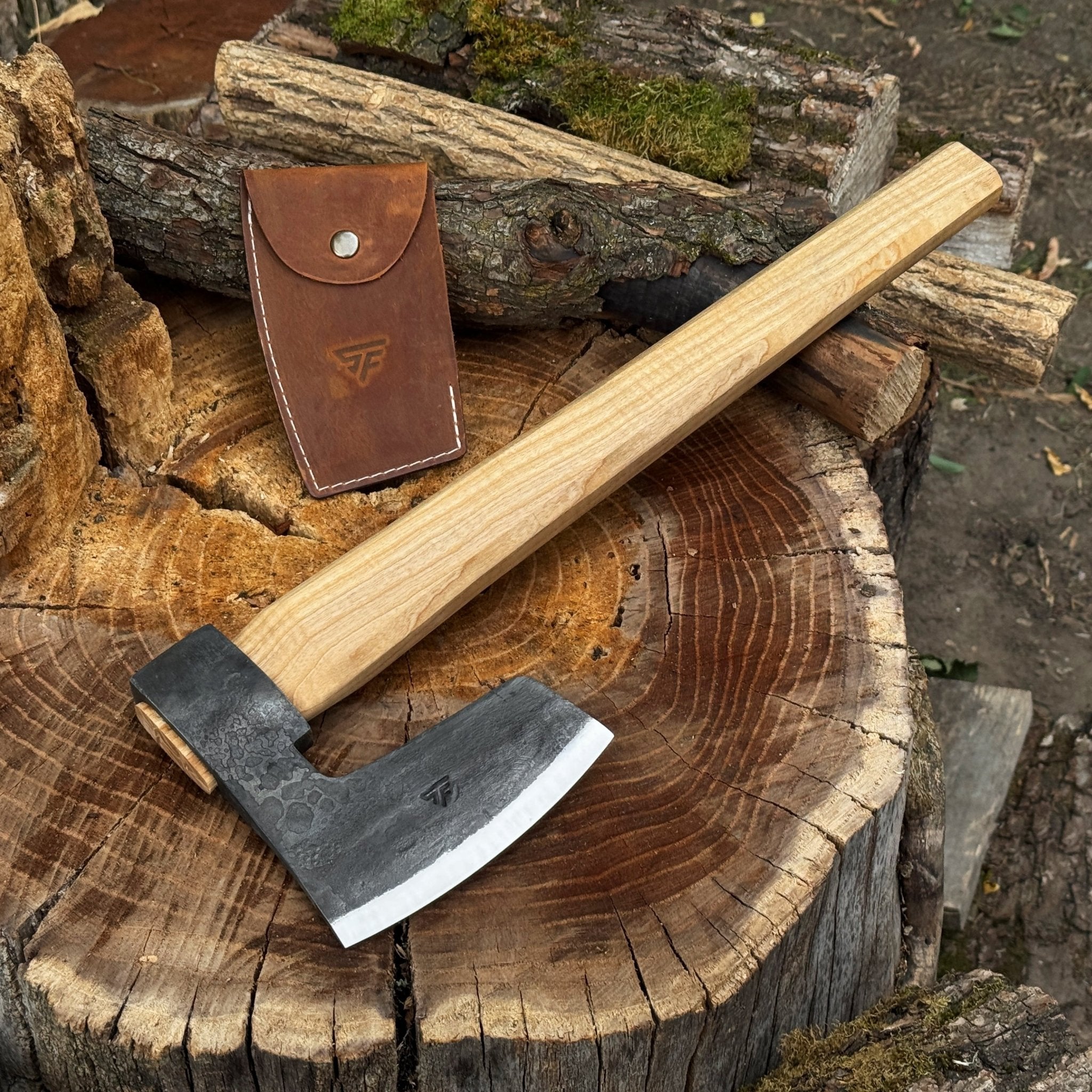 Hand-Forged Carpenter's Axe with Leather Sheath, 0.84 kg (1.85 lb