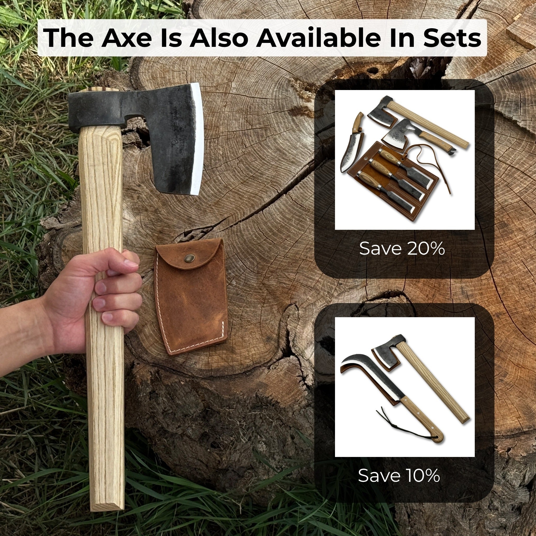 Hand - Forged Carpenter's Axe with Leather Sheath, 0.84 kg (1.85 lb) - 12