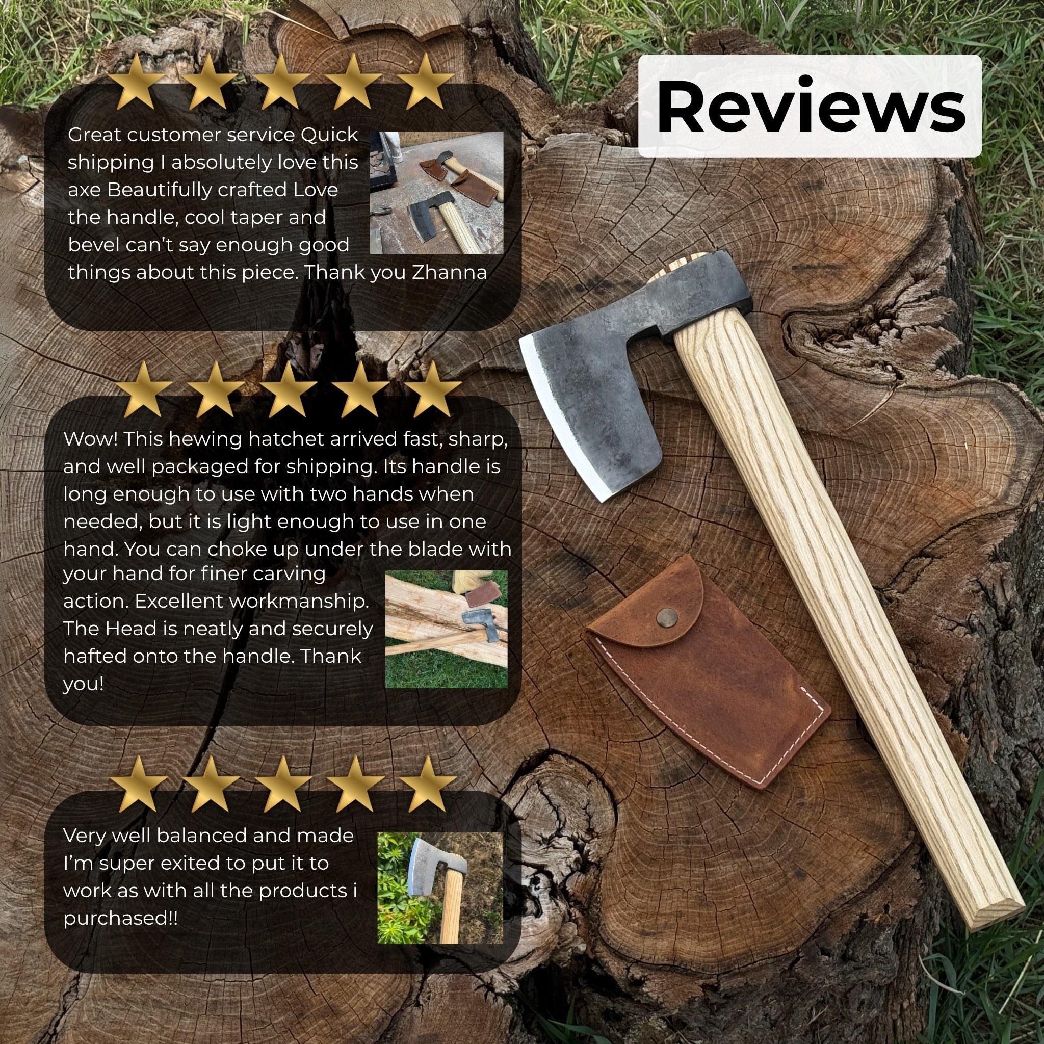 Hand - Forged Carpenter's Axe with Leather Sheath, 0.84 kg (1.85 lb) - 10