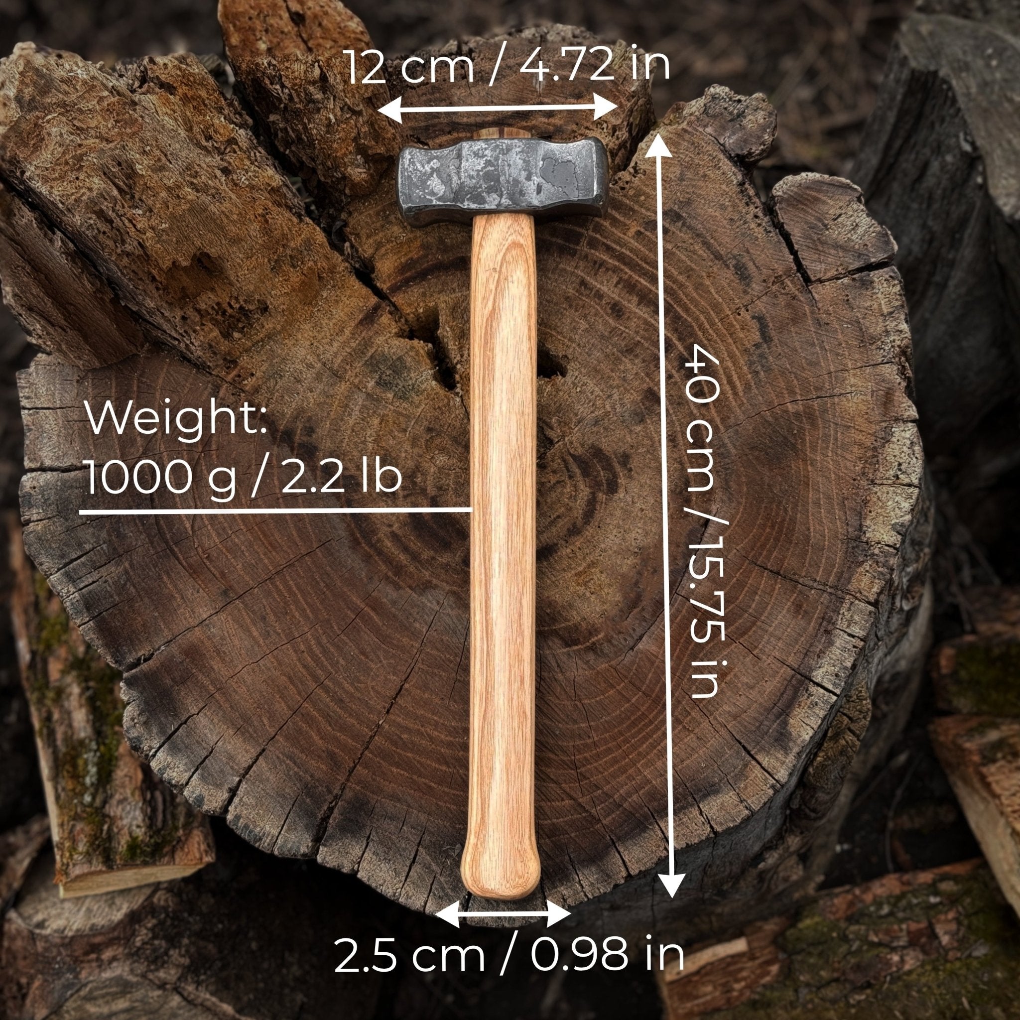 Hand-Forged Double Blacksmith's Hammer, 1 kg (2.2 lbs) - 2