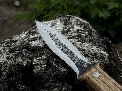 Hand - Forged Double - Edged Blade Bushcraft Knife, 9 cm (3.5 inches) - 2